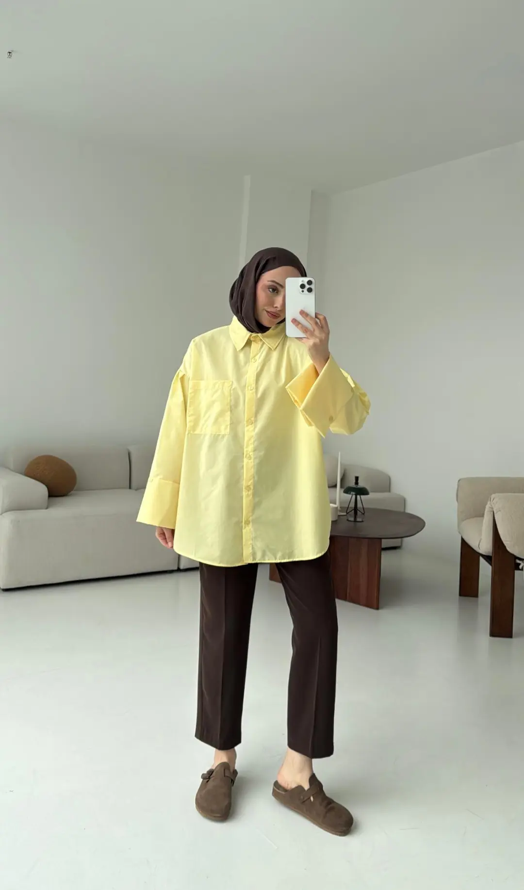 Kalın Manşetli Oversize Sarı Gömlek - Görsel 2