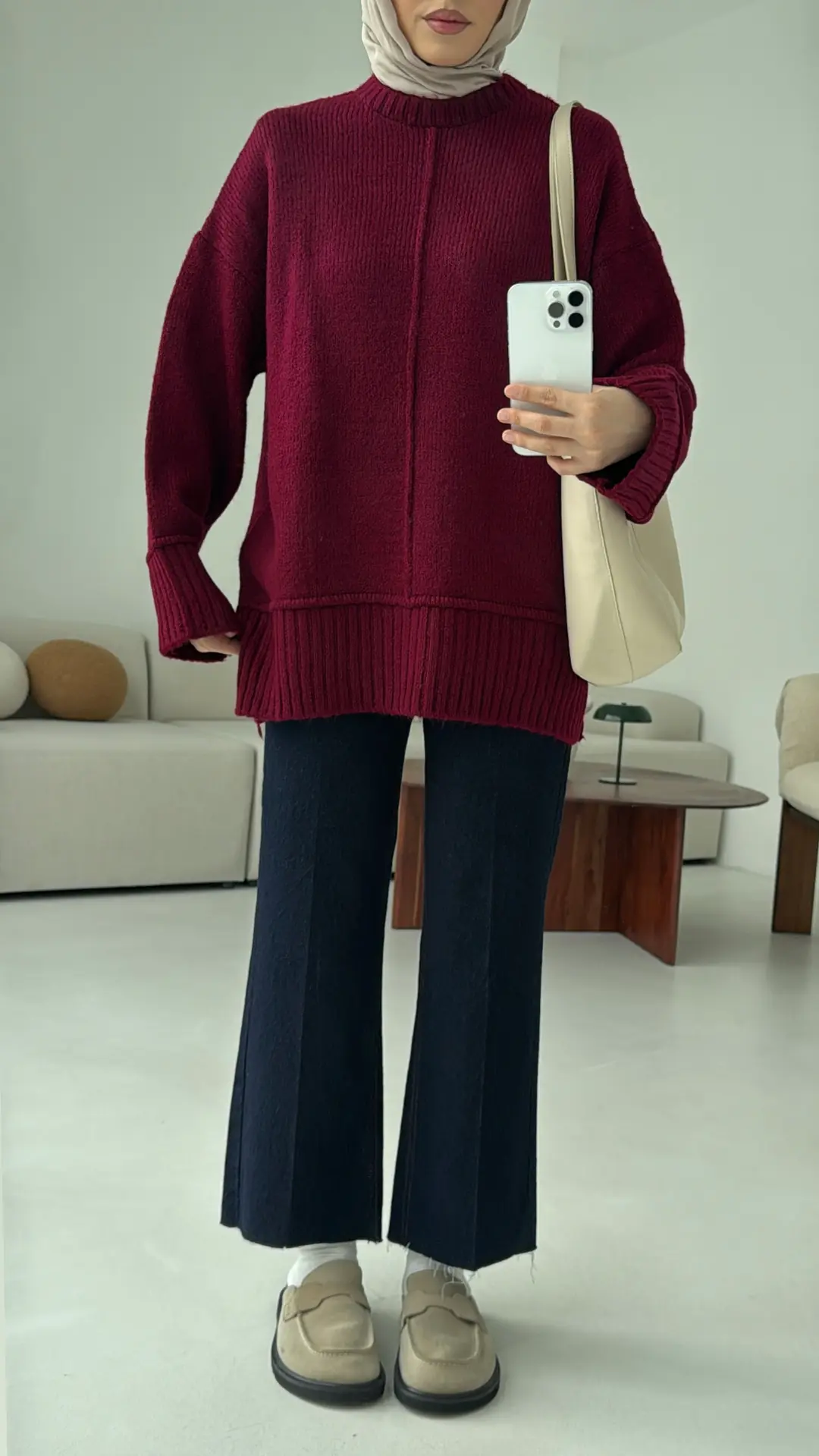 Kalın Manteş Kazak Bordo - Görsel 3