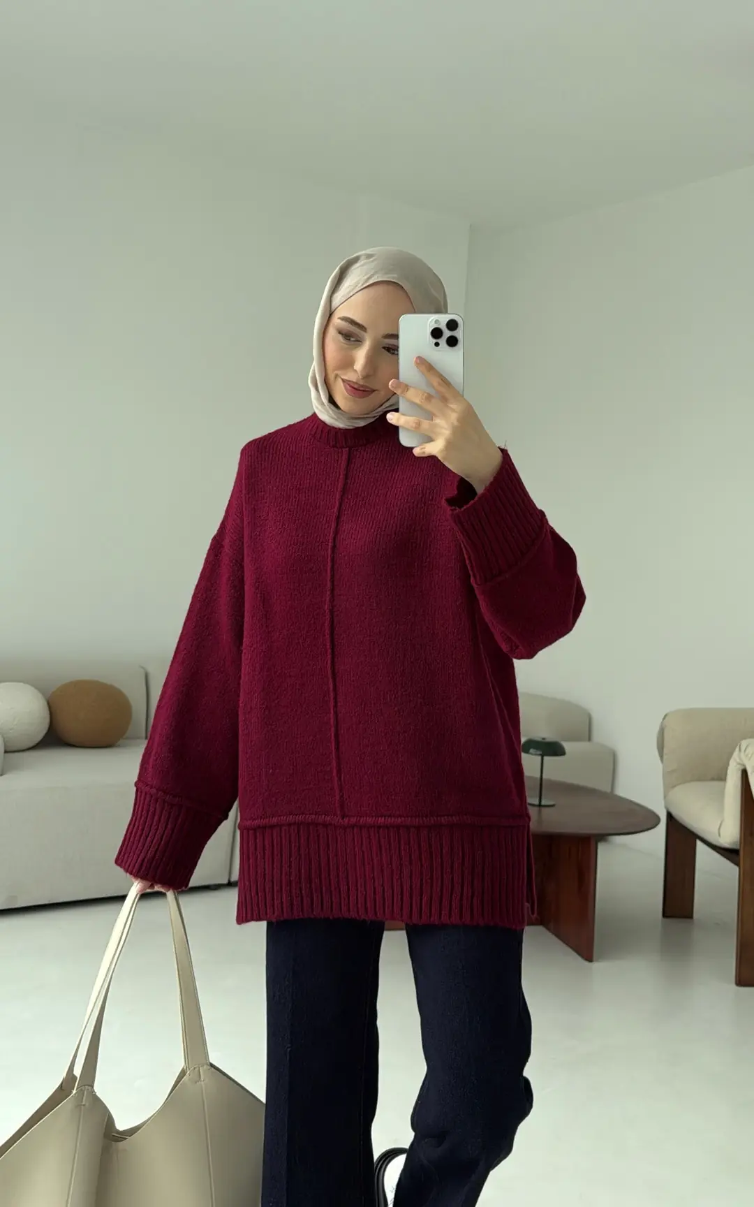 Kalın Manteş Kazak Bordo - Görsel 4