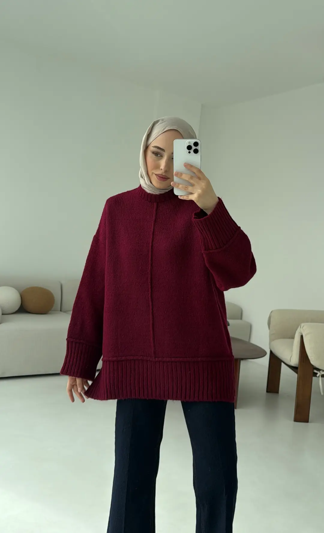 Kalın Manteş Kazak Bordo - Görsel 5