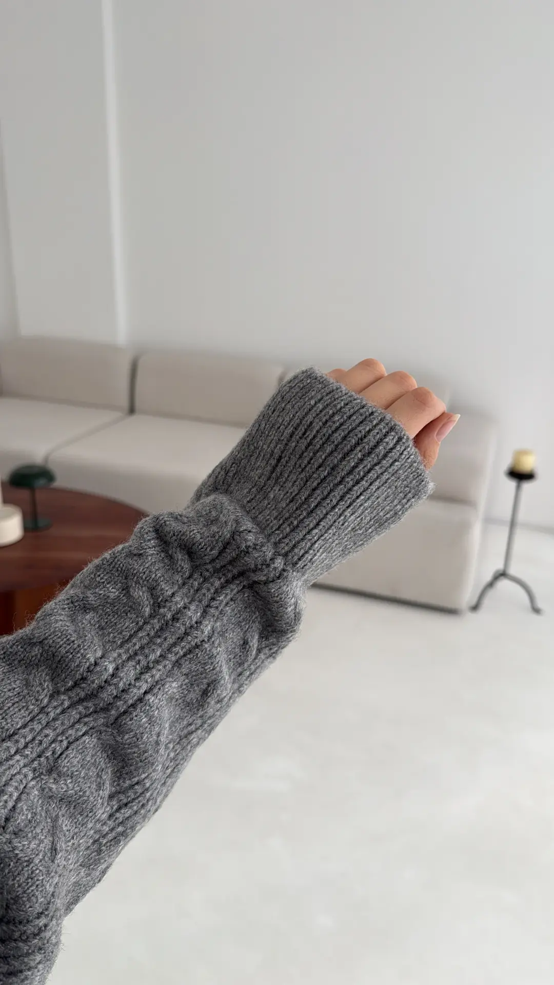 Kalın Saç Örgü Kazak Gri - Görsel 7