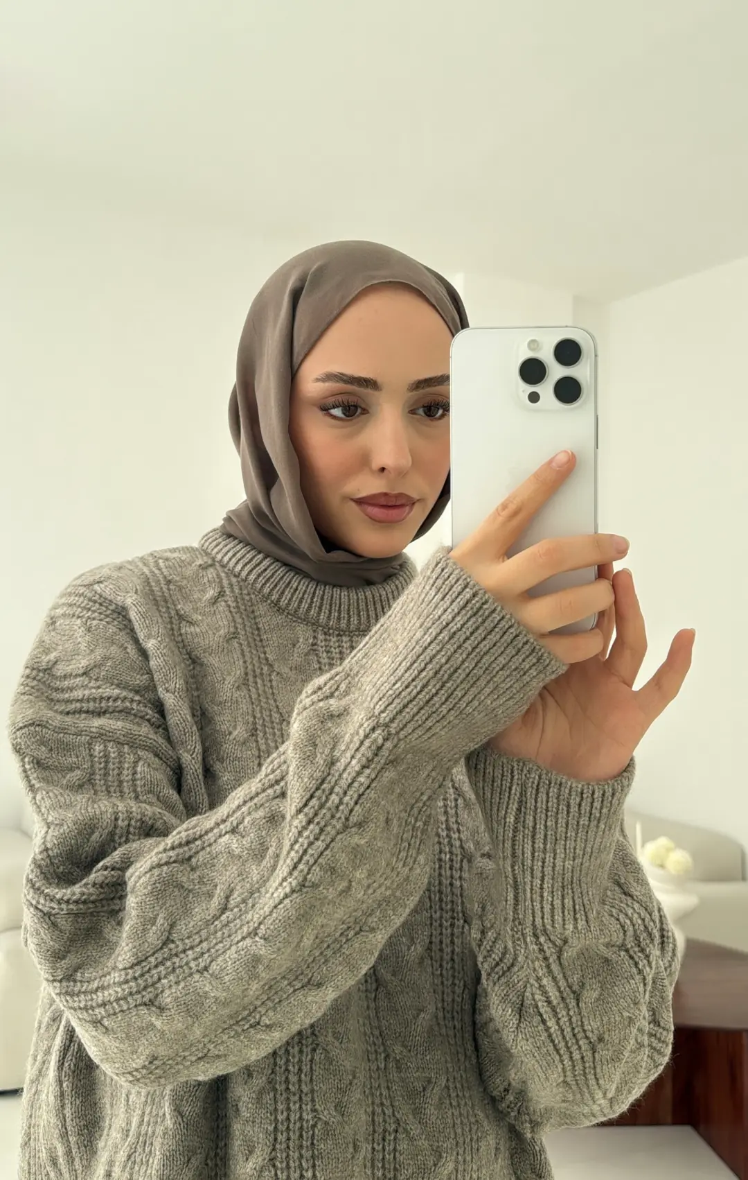 Kalın Saç Örgü Kazak Vizon - Görsel 4