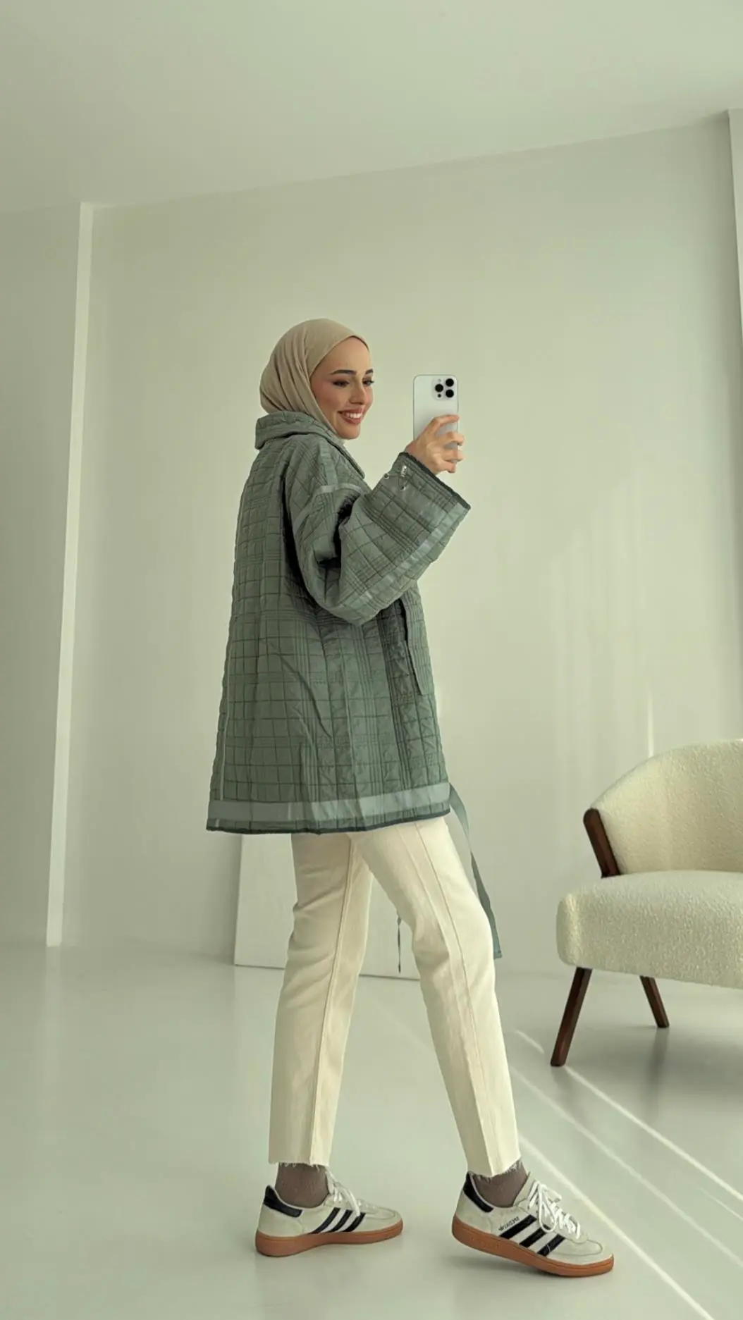 Kapitone Oversize Kol Detay Ceket Yeşil - Görsel 2