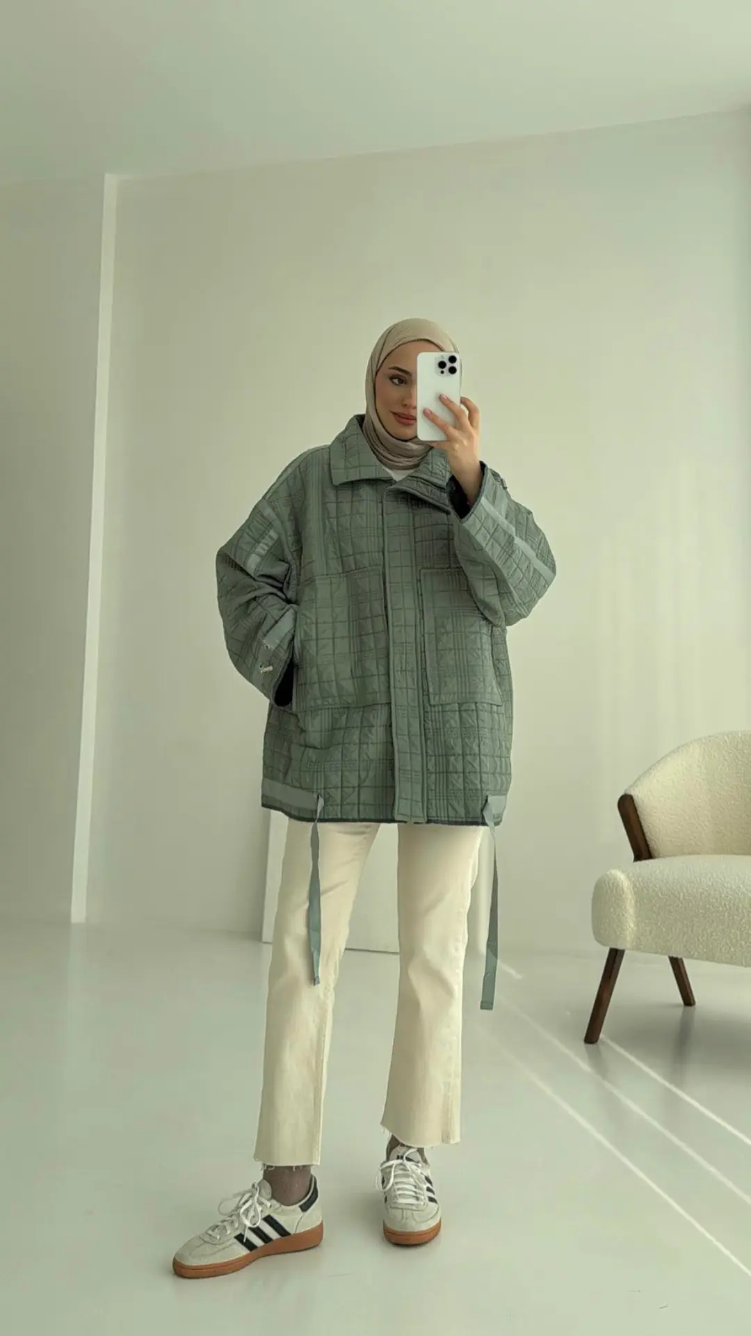 Kapitone Oversize Kol Detay Ceket Yeşil - Görsel 3