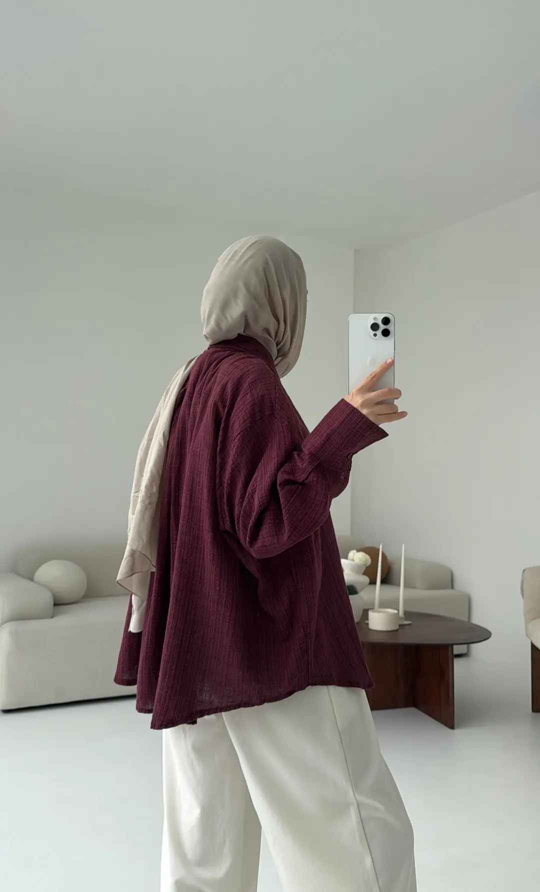 Kare Dokulu Bordo Oversize Gömlek - Görsel 5