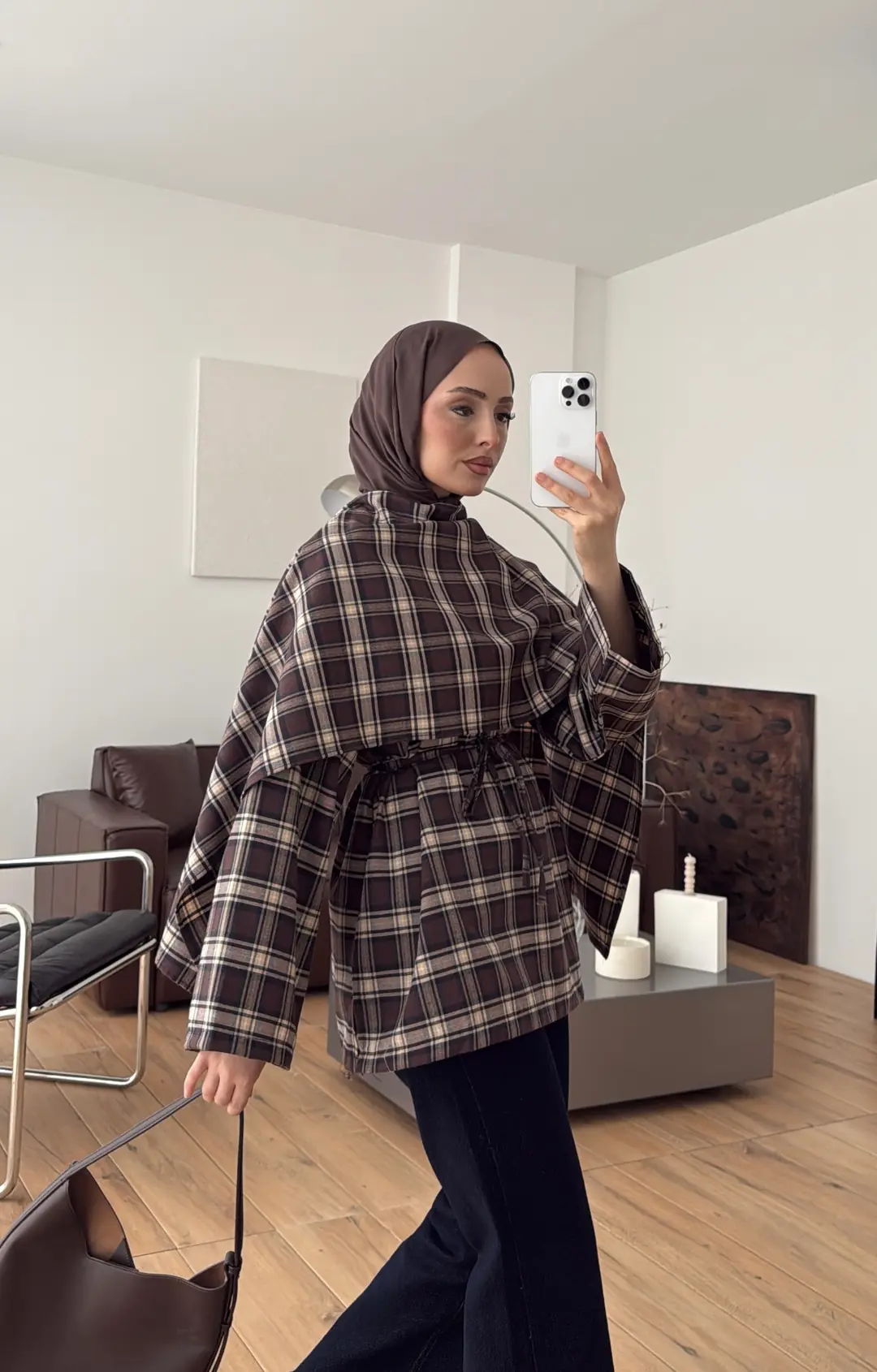 Kareli Şallı Gömlek Kahve