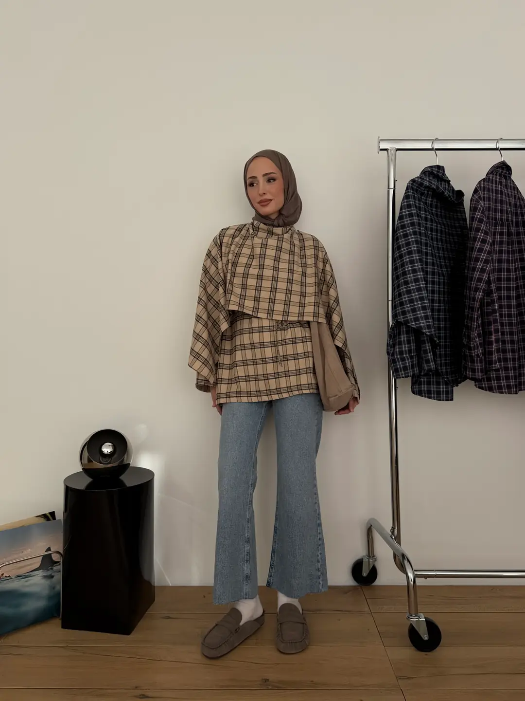 Kareli Şallı Gömlek Bej - Görsel 2