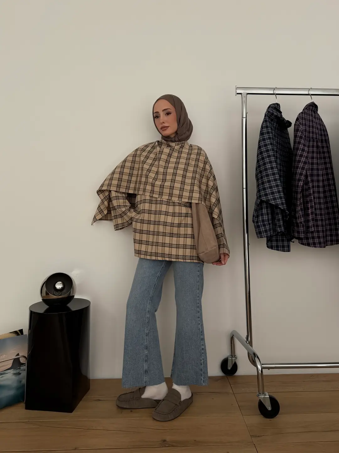 Kareli Şallı Gömlek Bej - Görsel 3