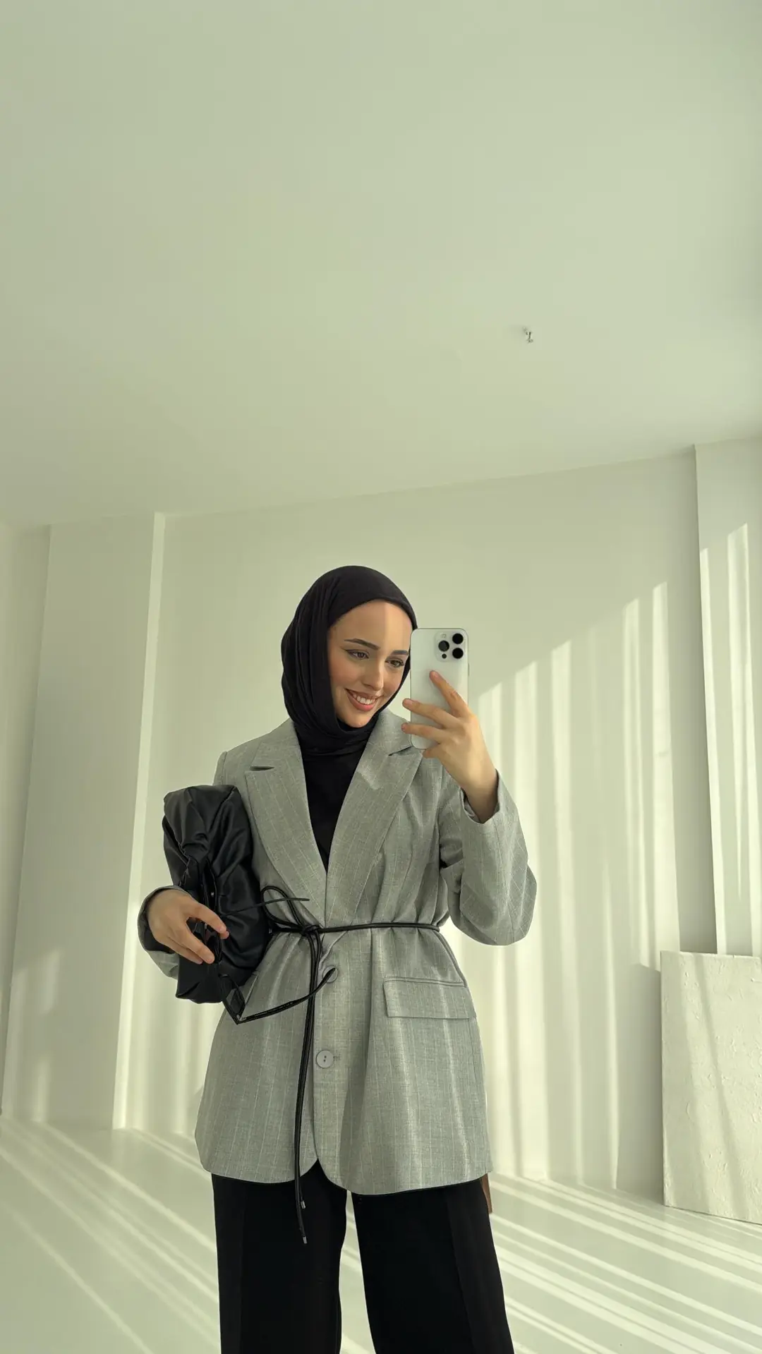 Kemer Detaylı Blazer Ceket Gri - Görsel 2