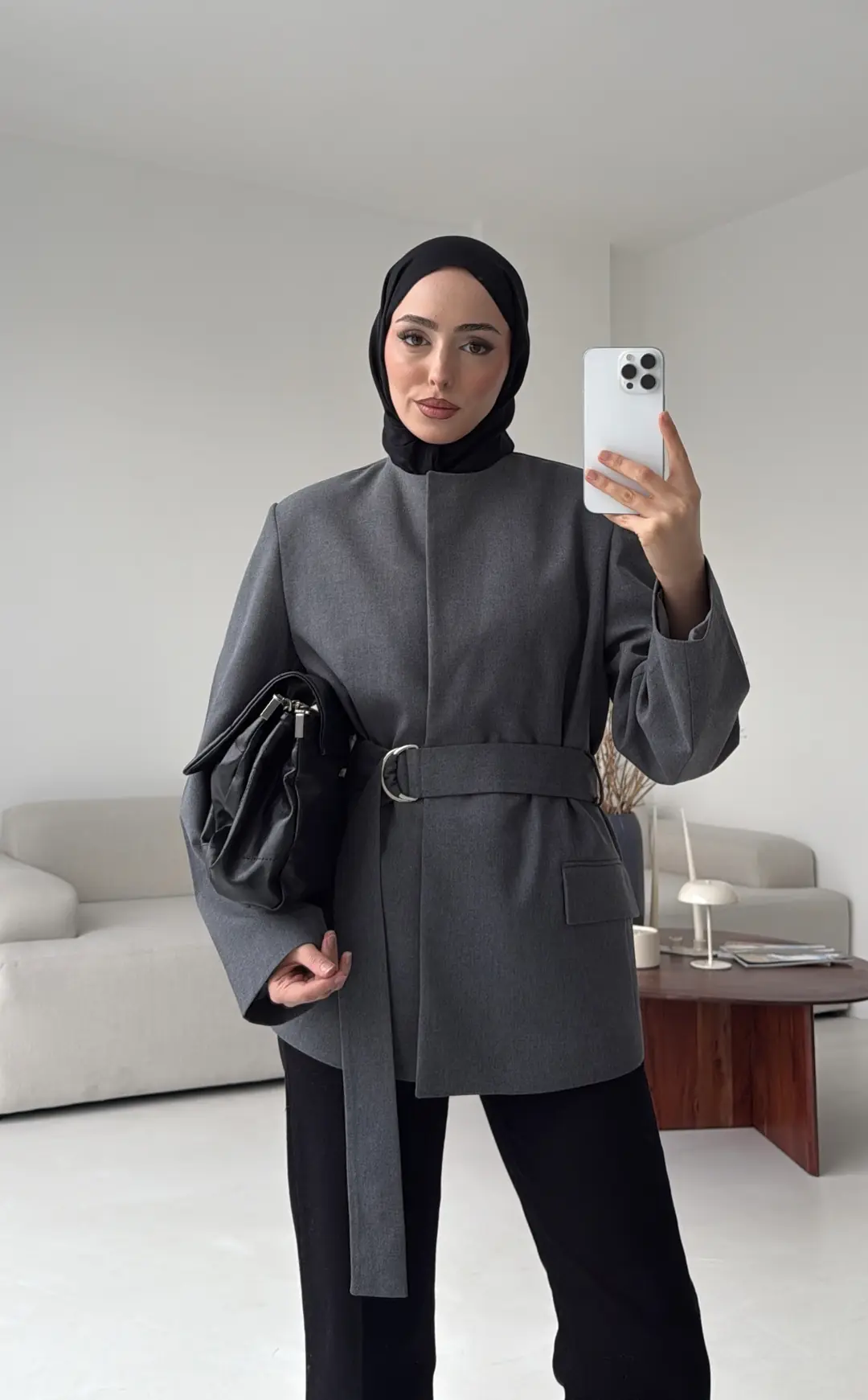 Kemeri Tokalı Ceket Koyu Gri