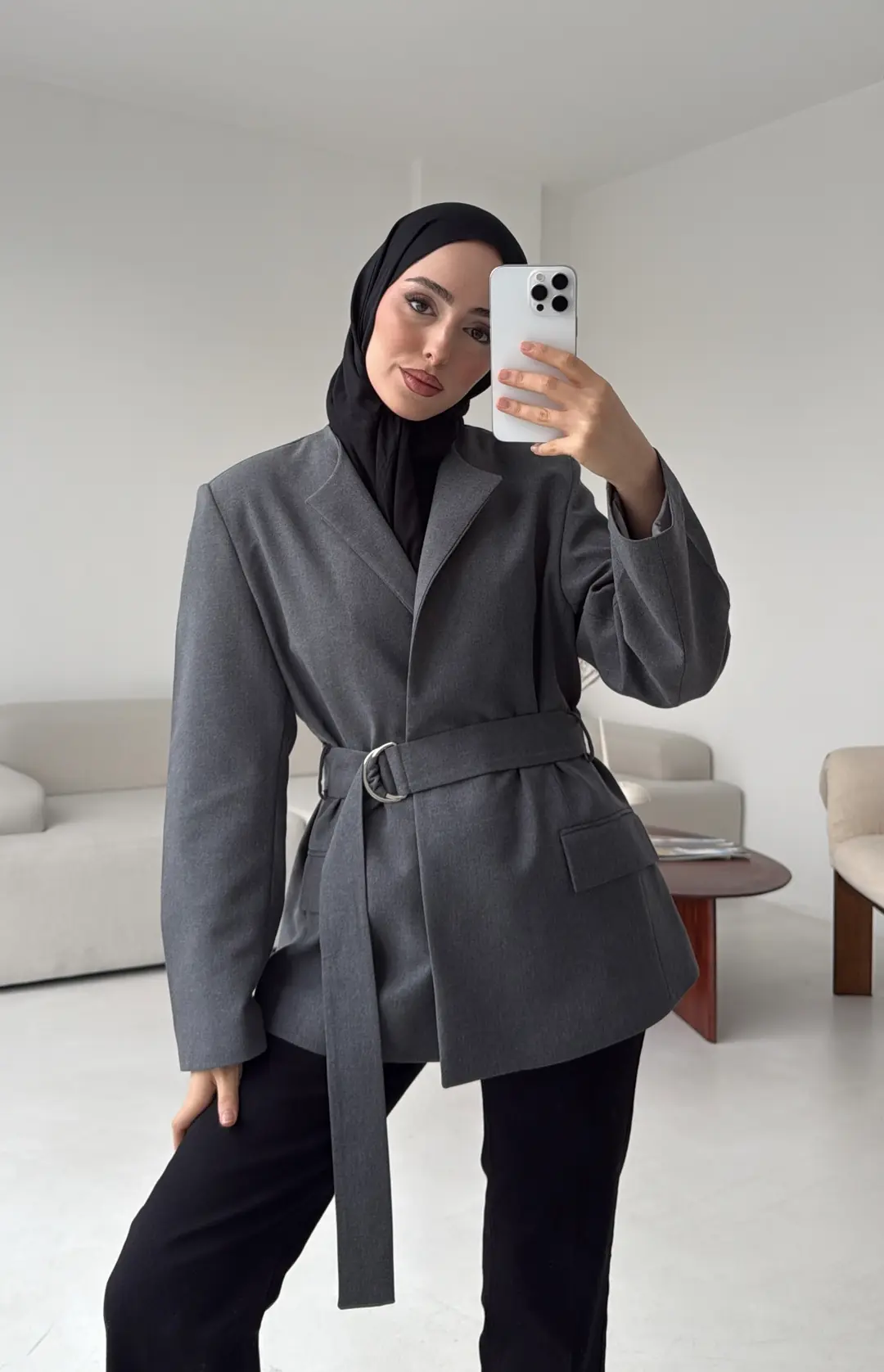 Kemeri Tokalı Ceket Koyu Gri - Görsel 2