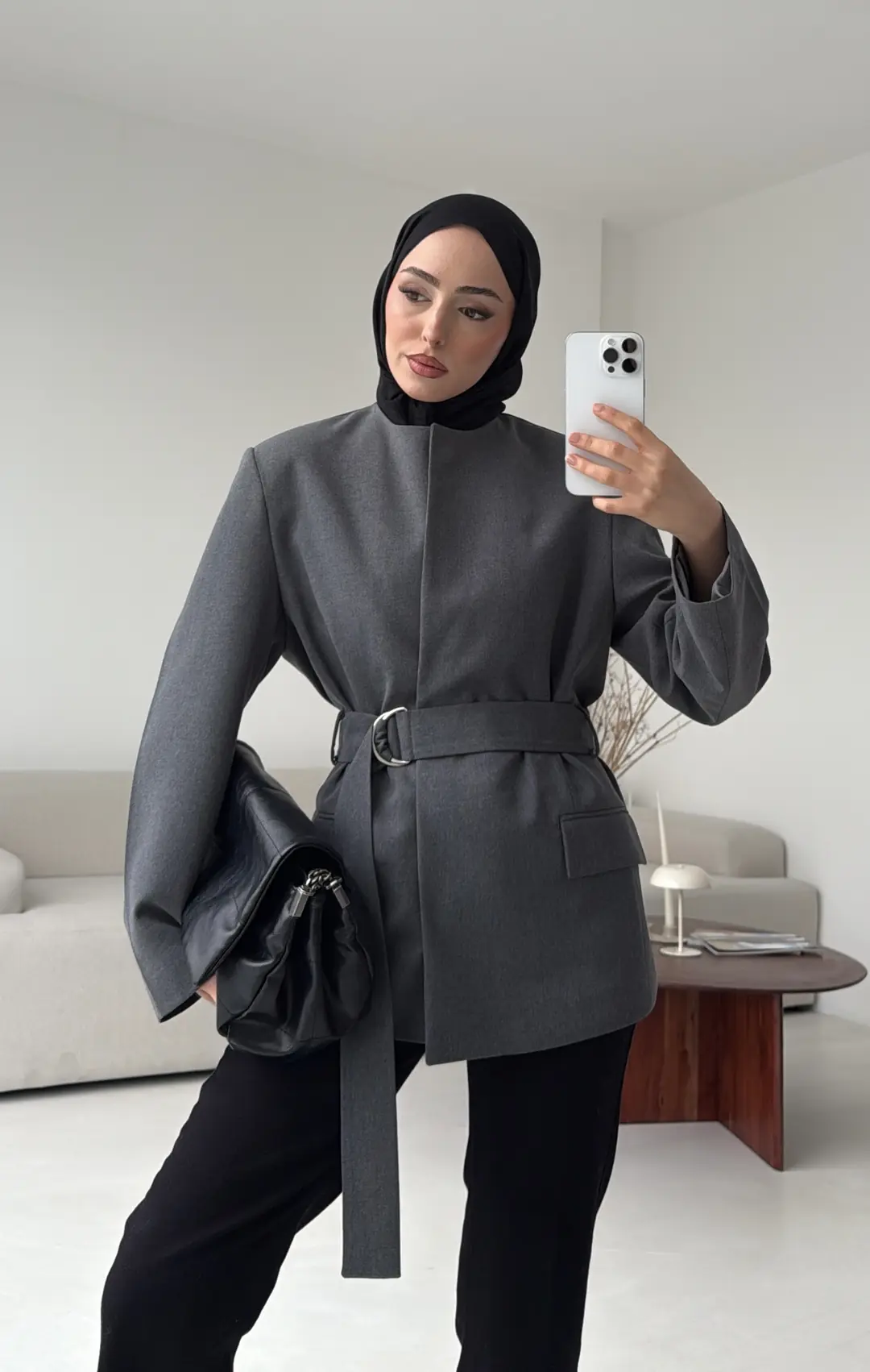 Kemeri Tokalı Ceket Koyu Gri - Görsel 3