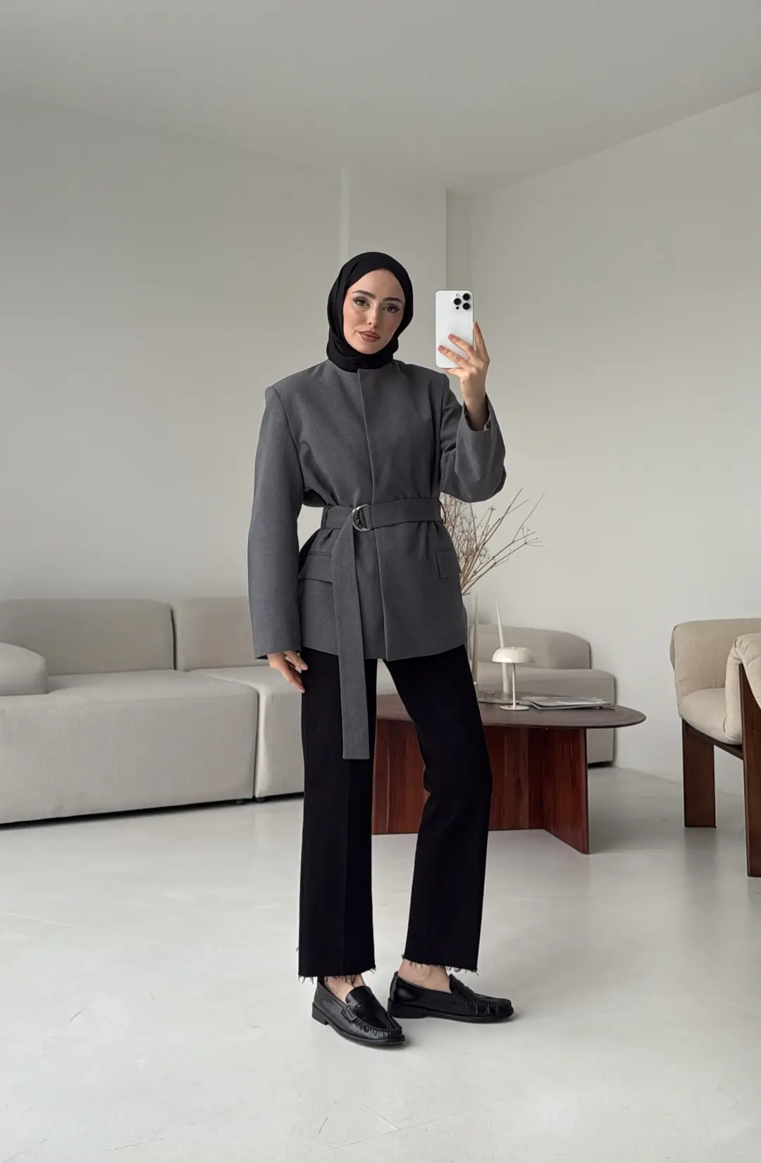 Kemeri Tokalı Ceket Koyu Gri - Görsel 4