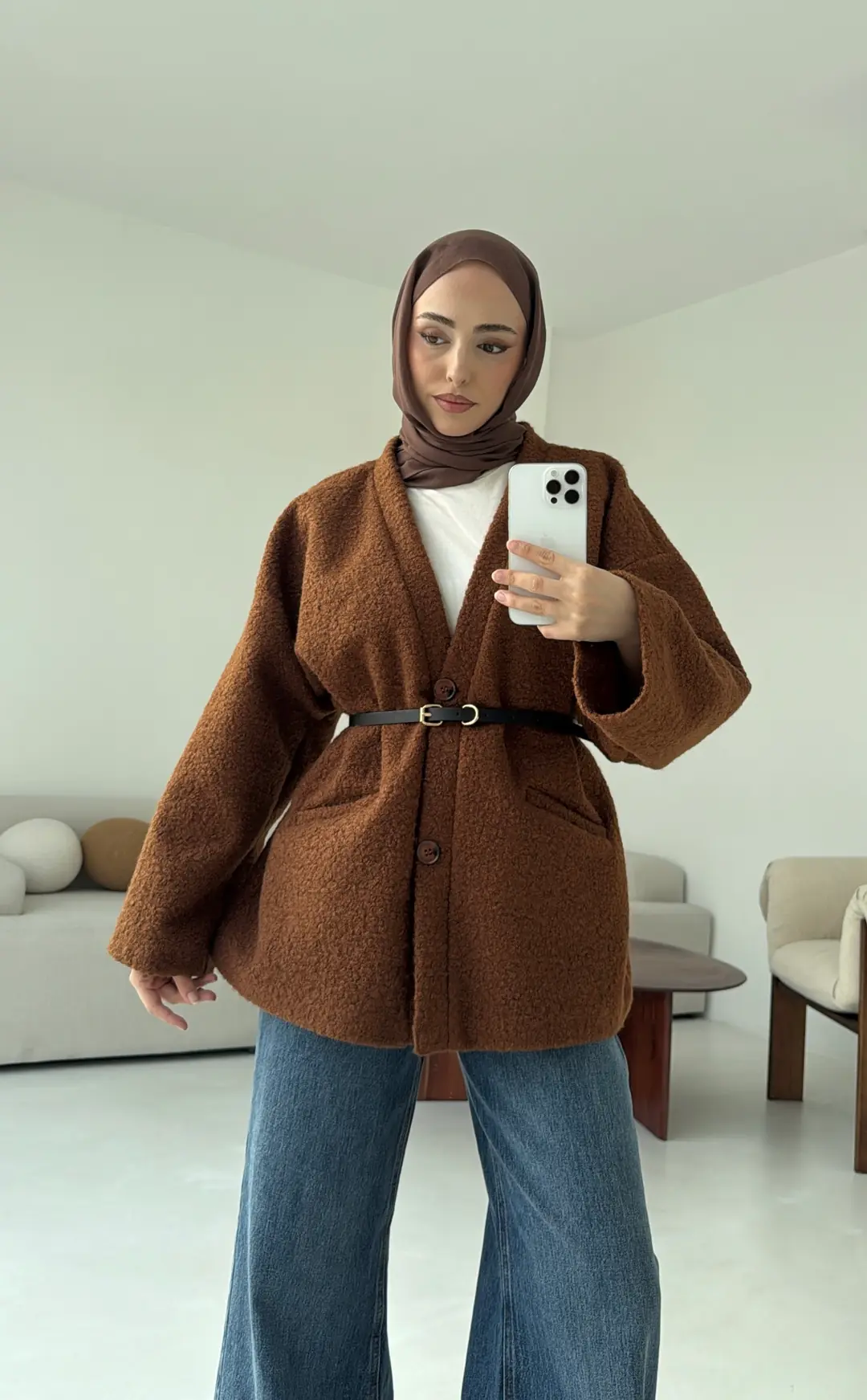 Kemerli Buklet Ceket Kiremit