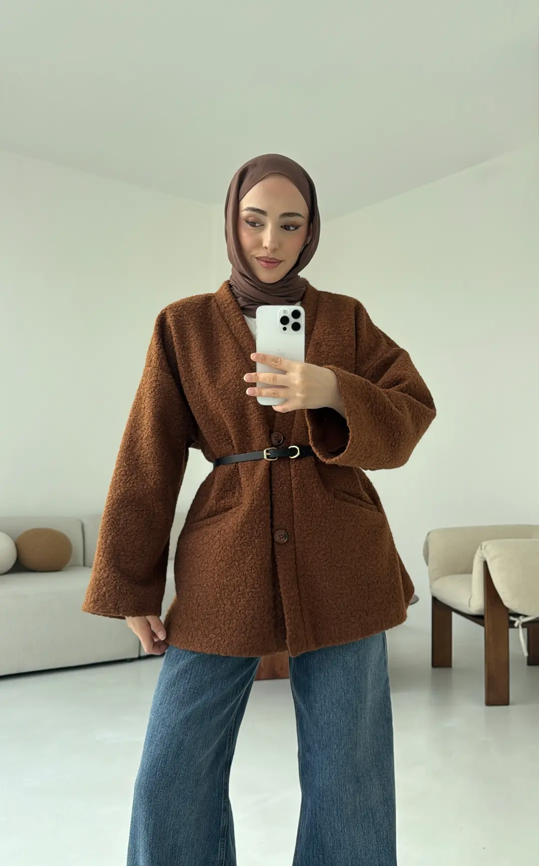 Kemerli Buklet Ceket Kiremit - Görsel 10