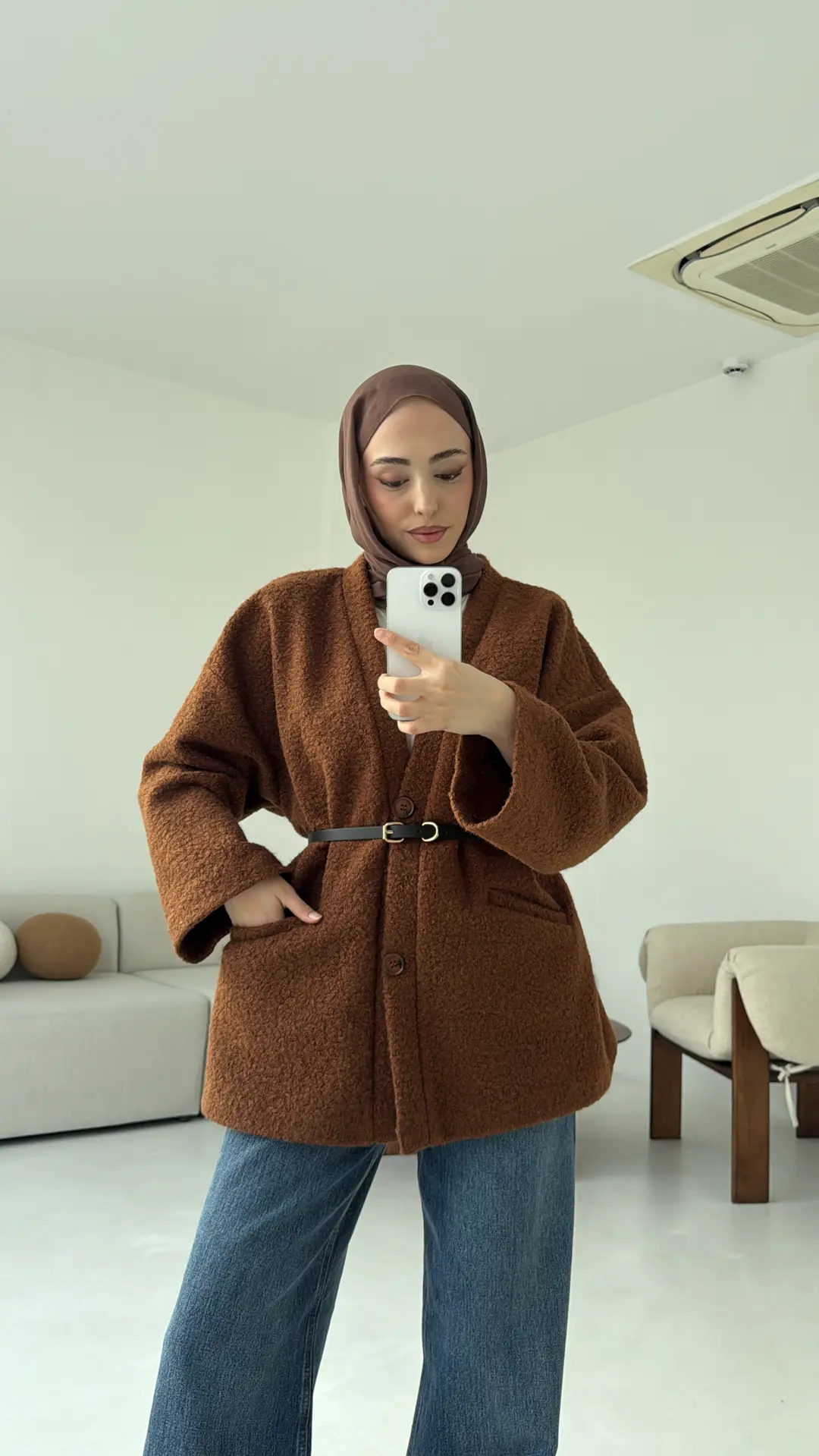 Kemerli Buklet Ceket Kiremit - Görsel 8