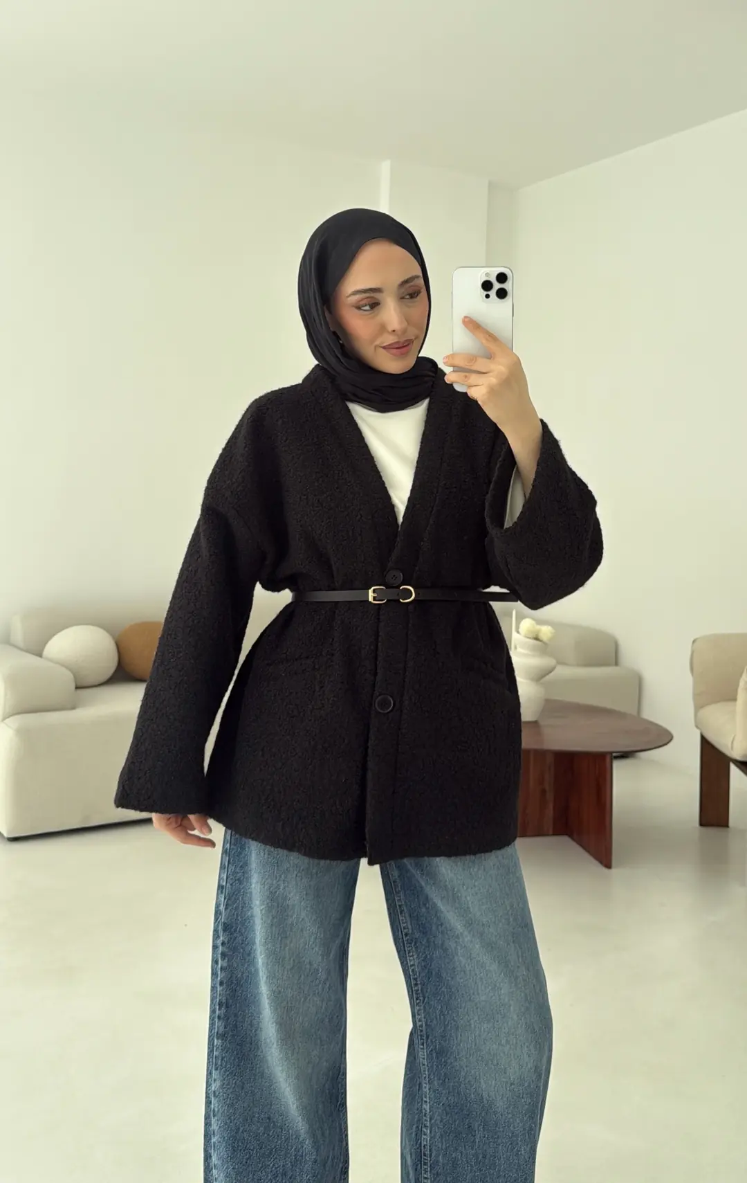 Kemerli Buklet Ceket Siyah