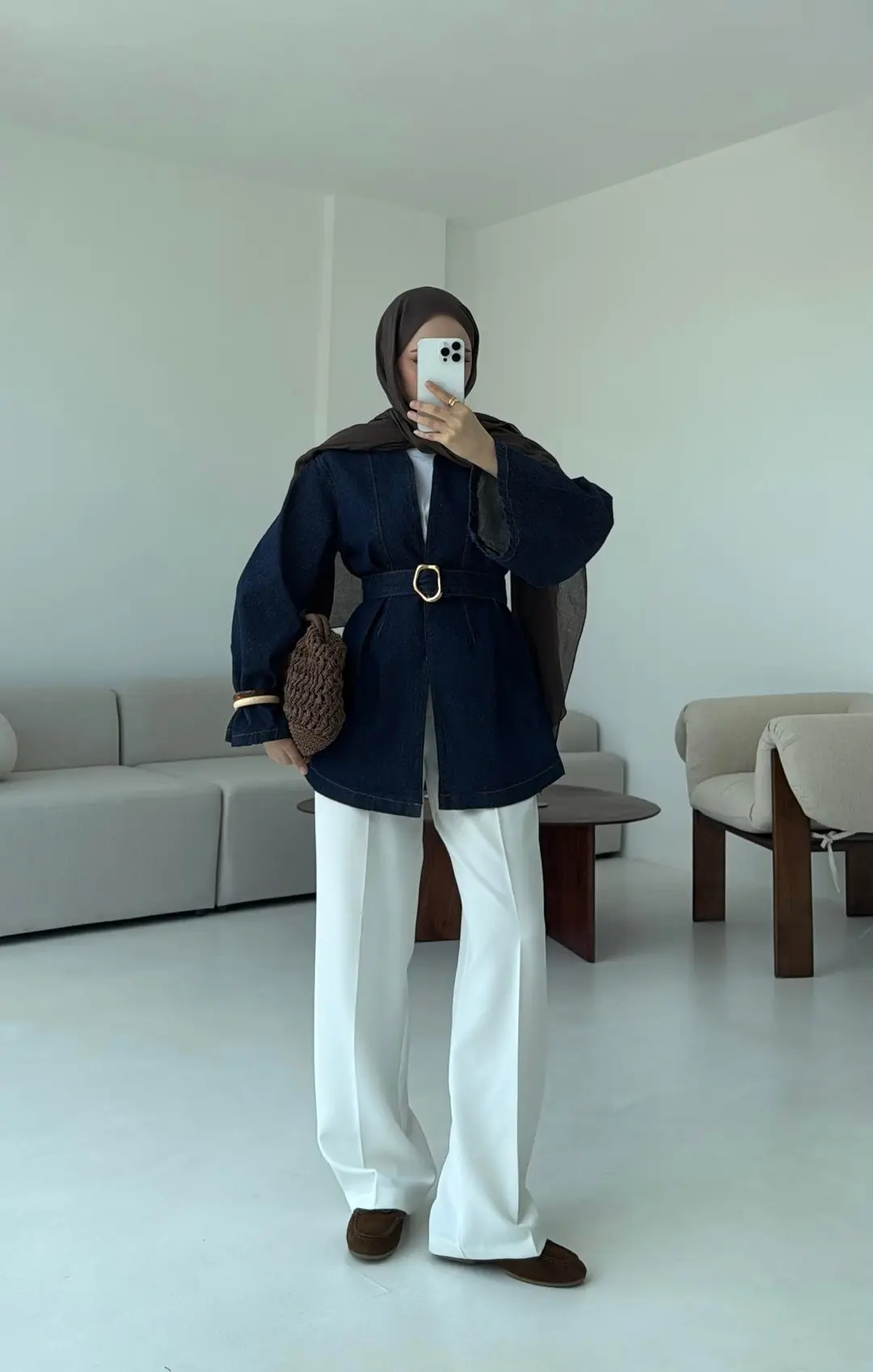 Kemerli Kot Ceket Lacivert - Görsel 2