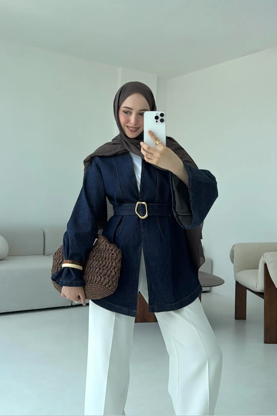 Kemerli Kot Ceket Lacivert - Görsel 5