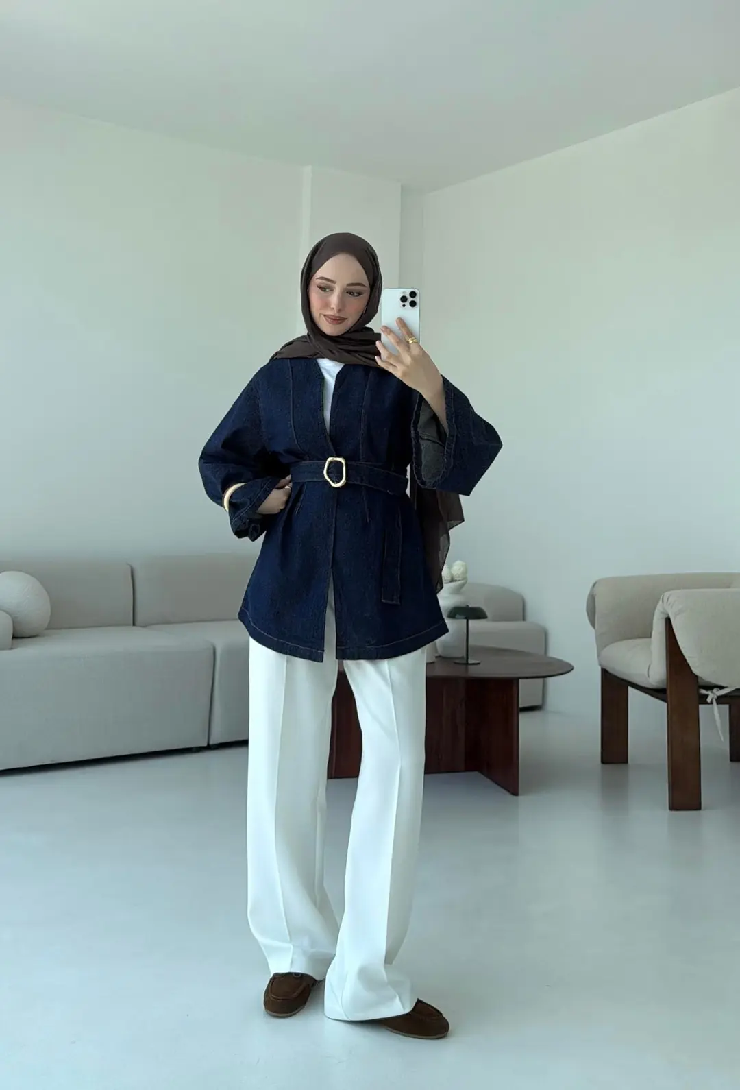 Kemerli Kot Ceket Lacivert - Görsel 6