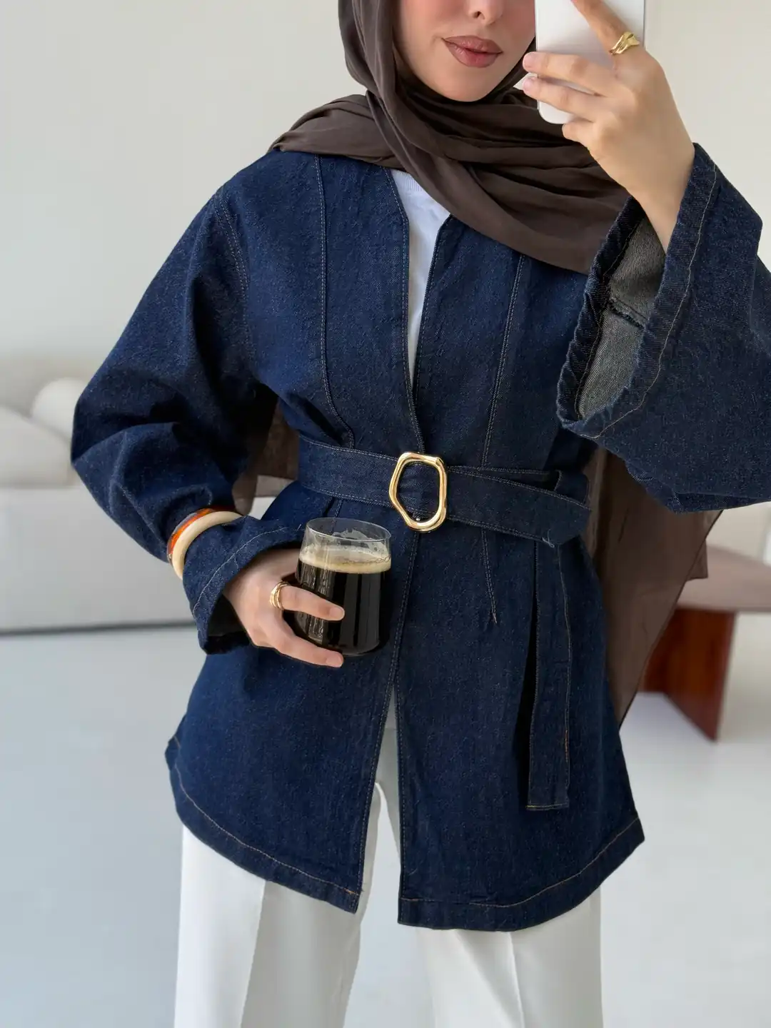 Kemerli Kot Ceket Lacivert - Görsel 8