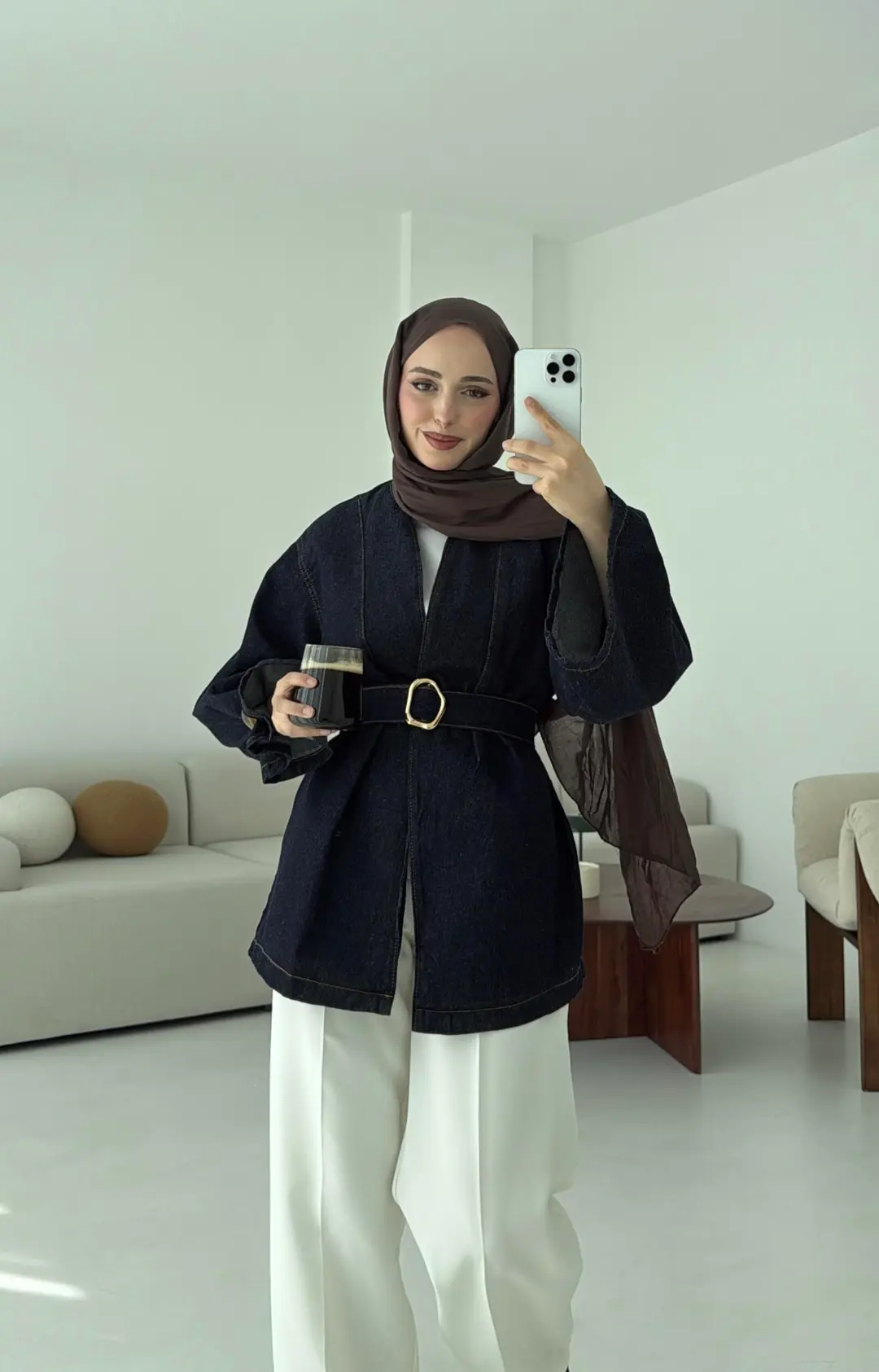 Kemerli Kot Ceket Lacivert - Görsel 2