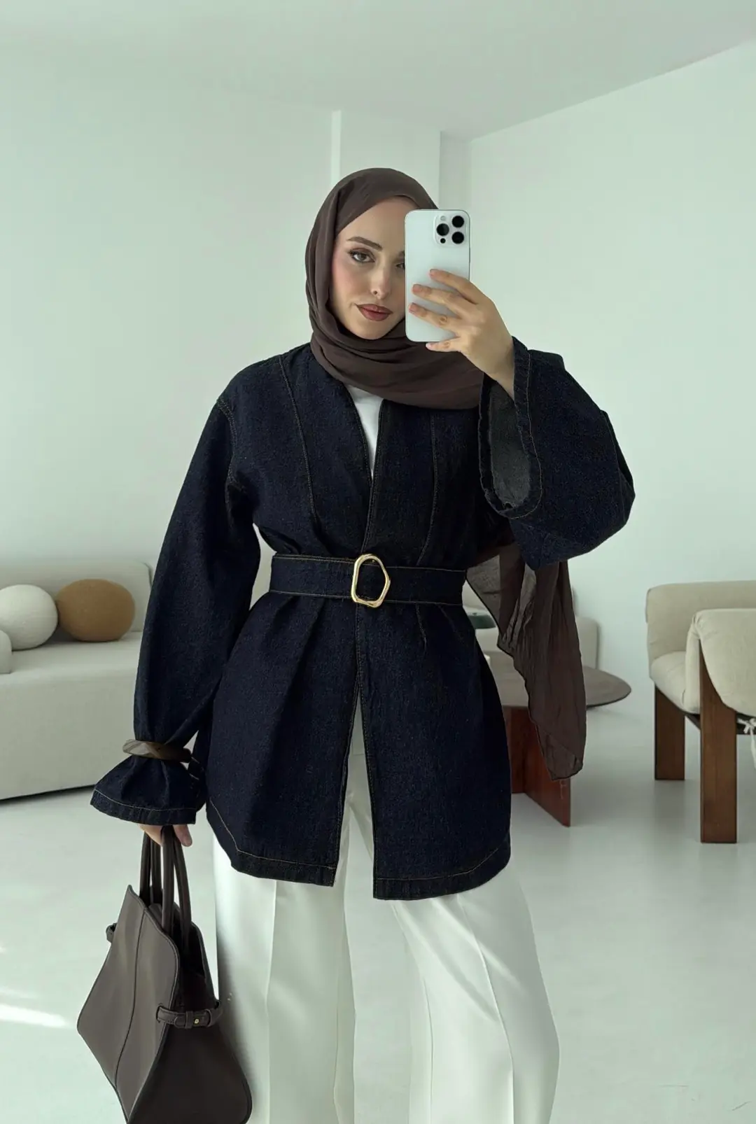 Kemerli Kot Ceket Lacivert - Görsel 3