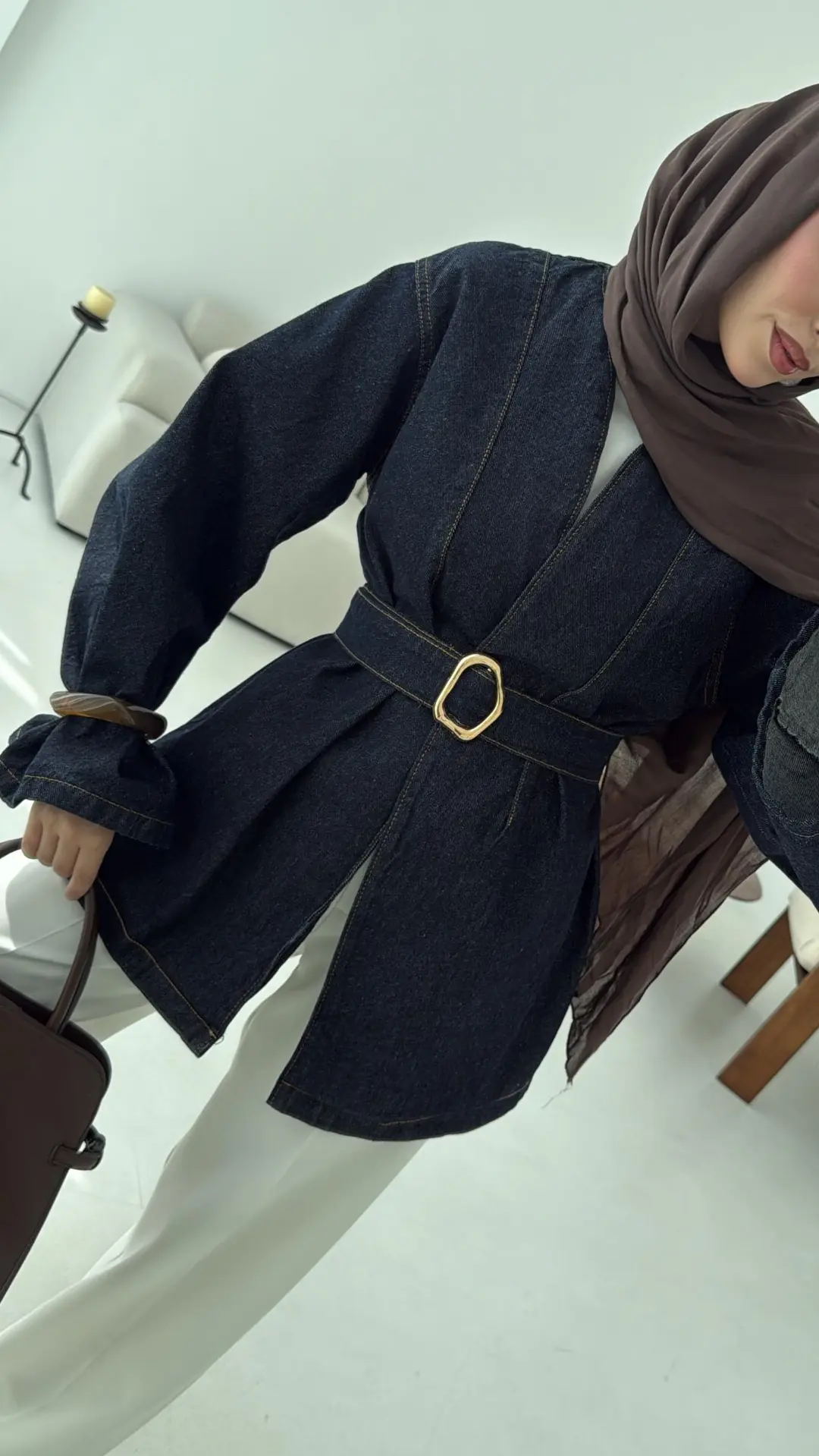 Kemerli Kot Ceket Lacivert - Görsel 4