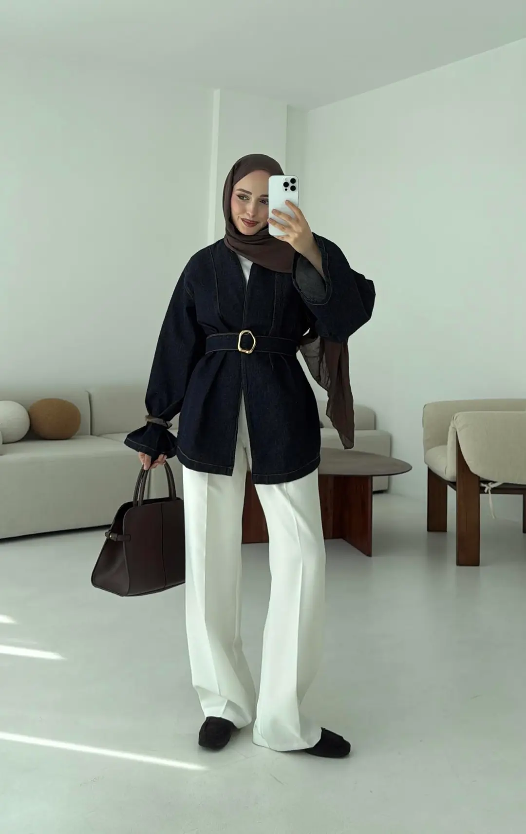 Kemerli Kot Ceket Lacivert - Görsel 5