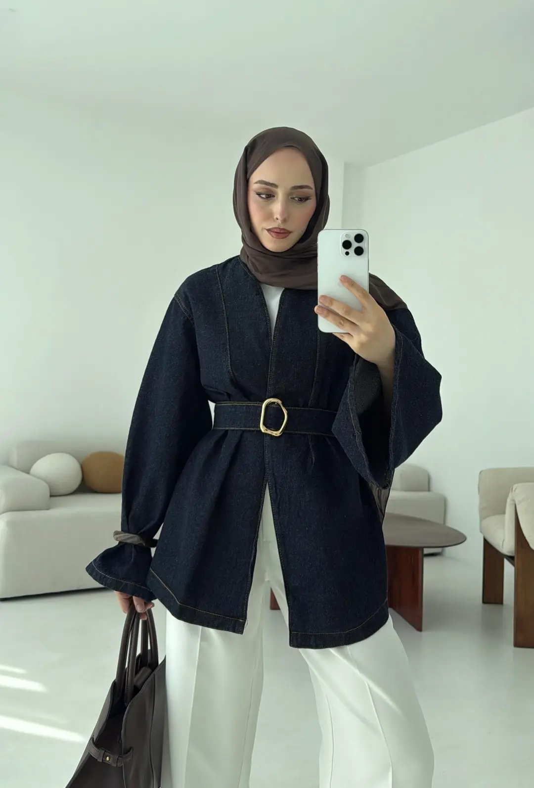 Kemerli Kot Ceket Lacivert - Görsel 6