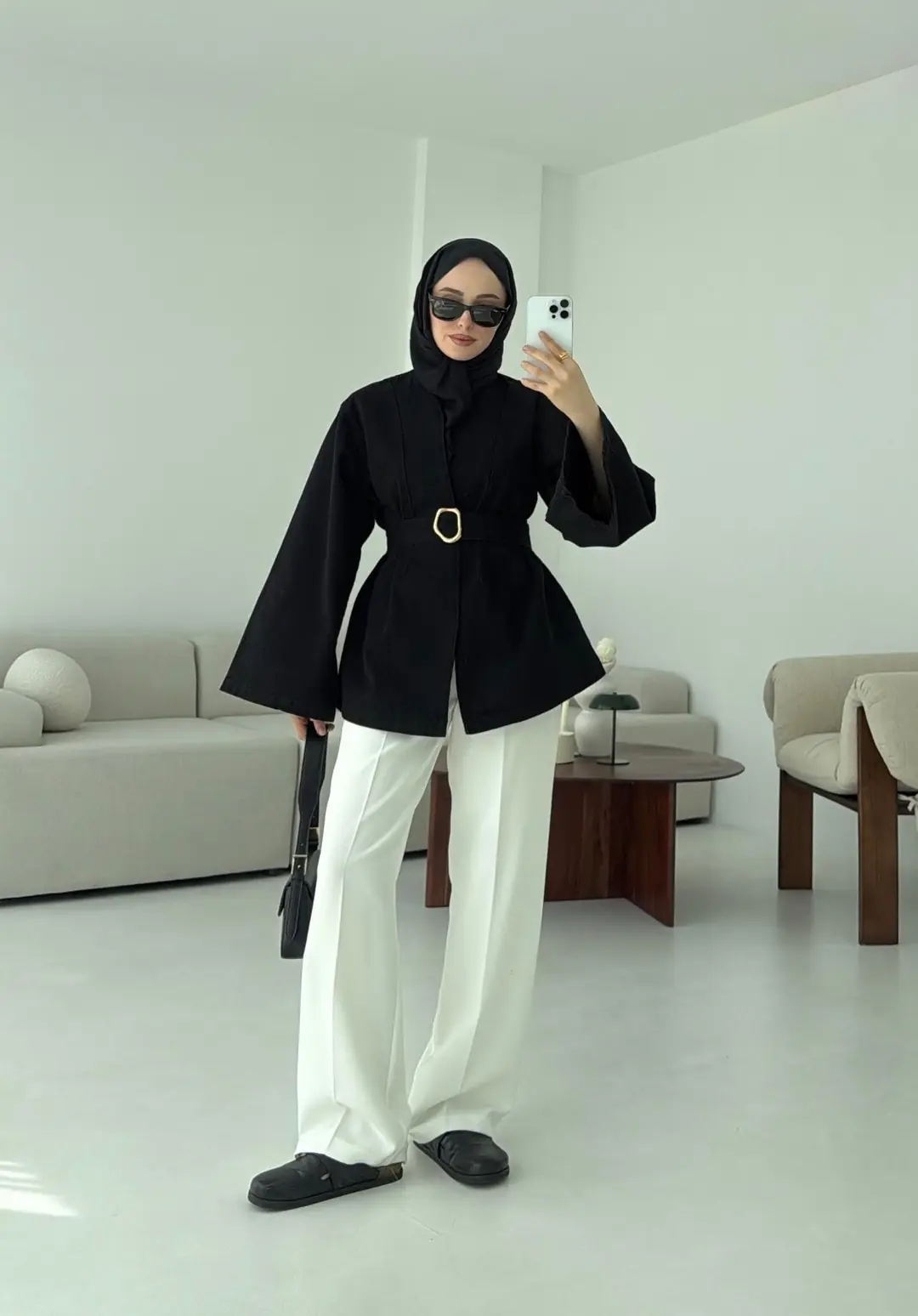 Kemerli Kot Ceket Siyah - Görsel 5