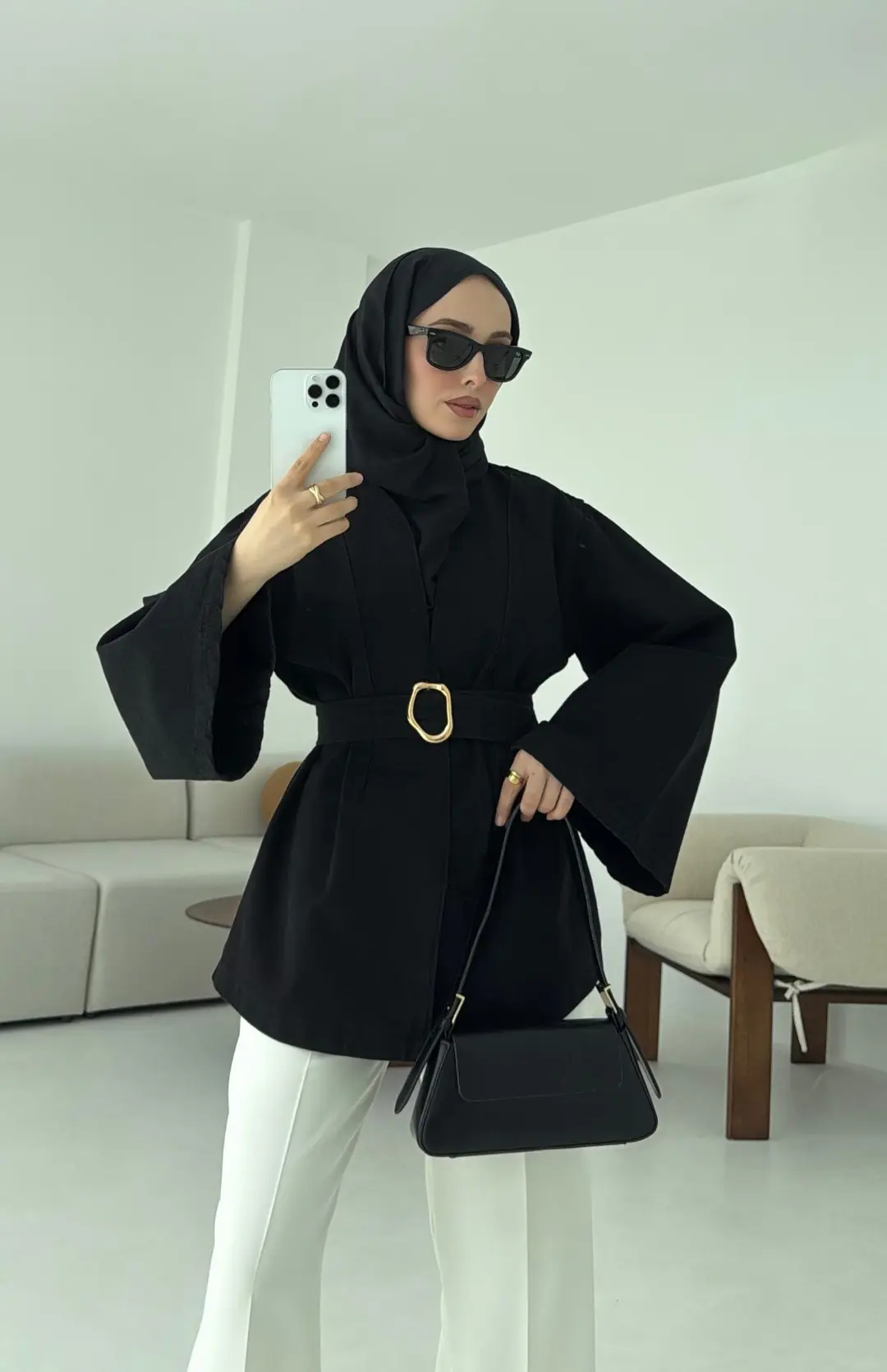 Kemerli Kot Ceket Siyah - Görsel 8