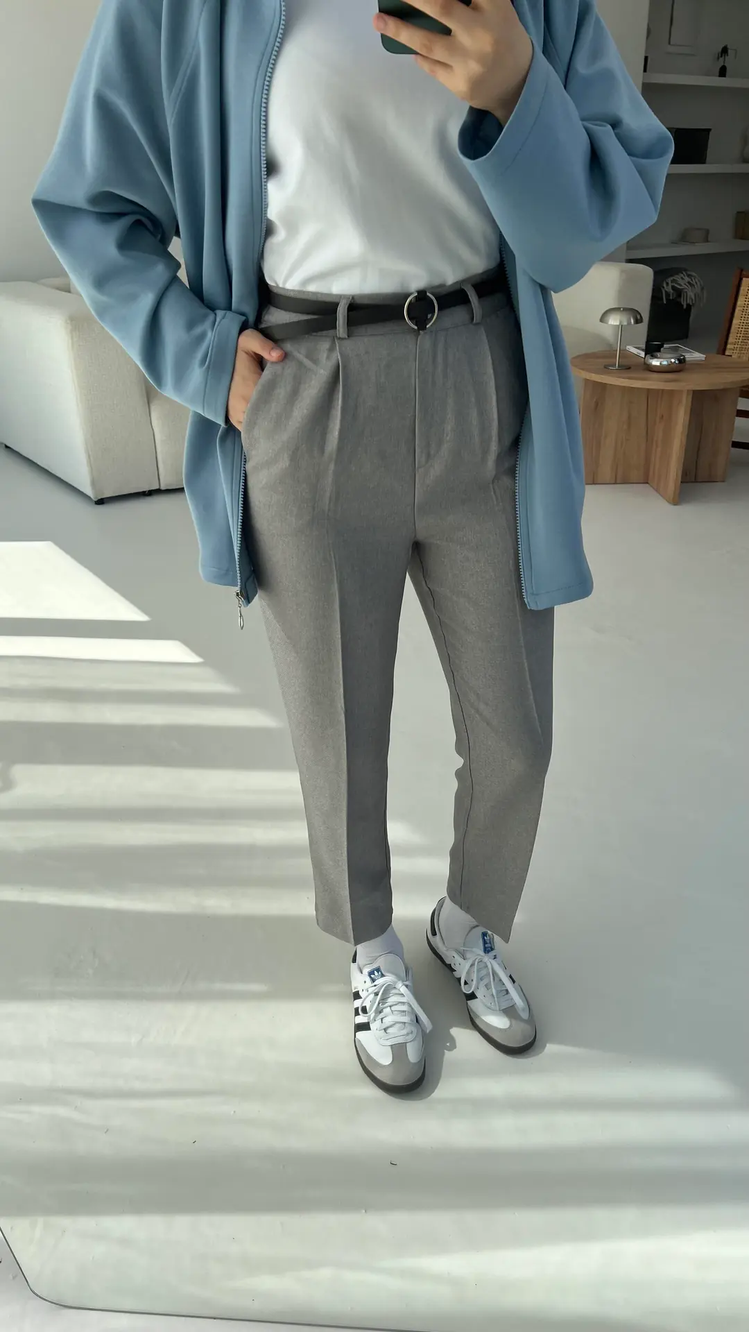 Kemerlİ Kumaş Pantolon Gri