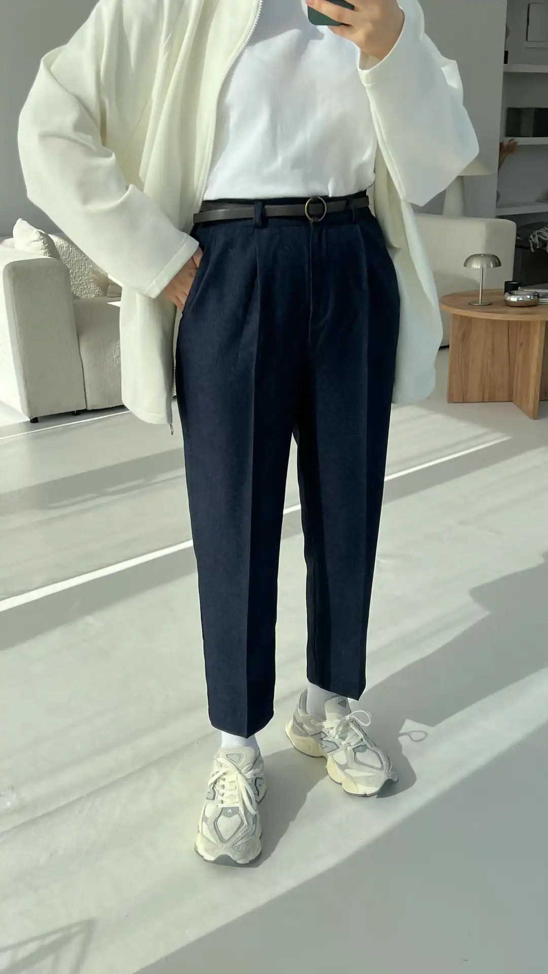 Kemerli Kumaş Pantolon Lacivert