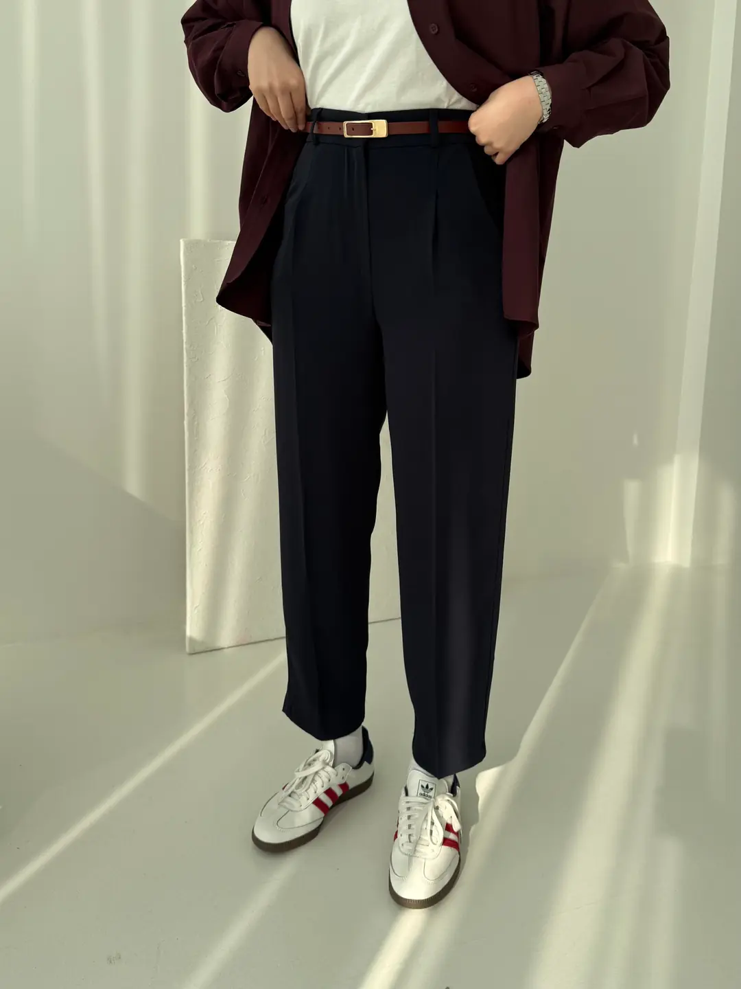 Kemerli Kumaş Pantolon Lacivert