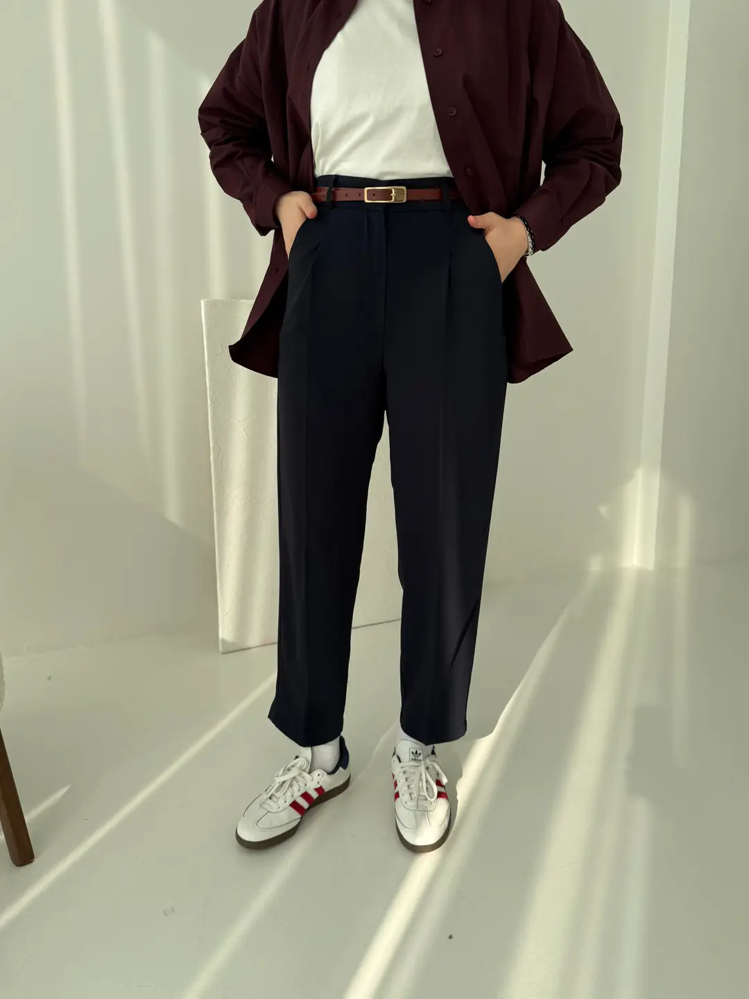 Kemerli Kumaş Pantolon Lacivert - Görsel 2