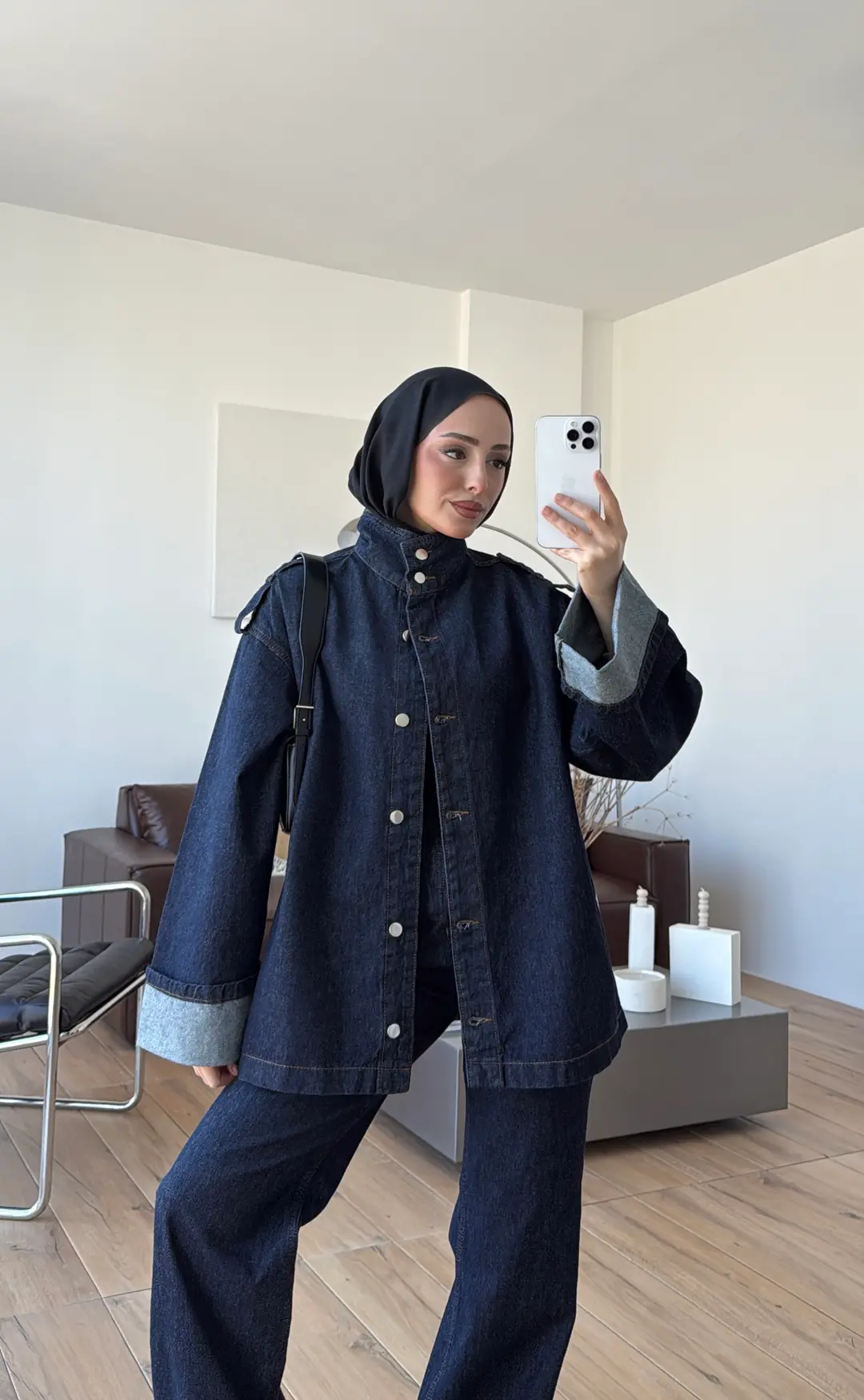 Kemerli Lacivert Denim Takım - Görsel 2