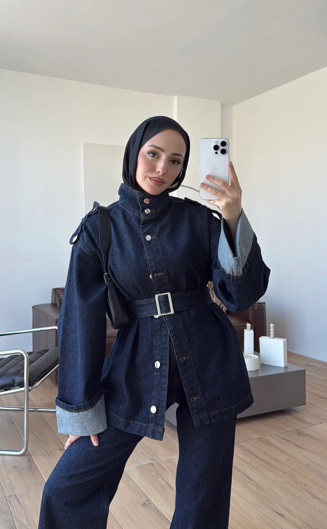 Kemerli Lacivert Denim Takım - Görsel 4