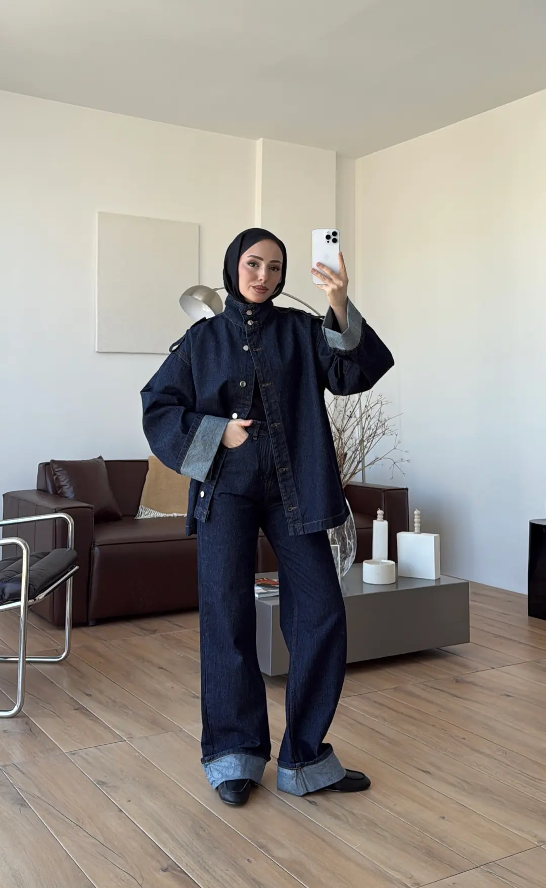 Kemerli Lacivert Denim Takım - Görsel 5