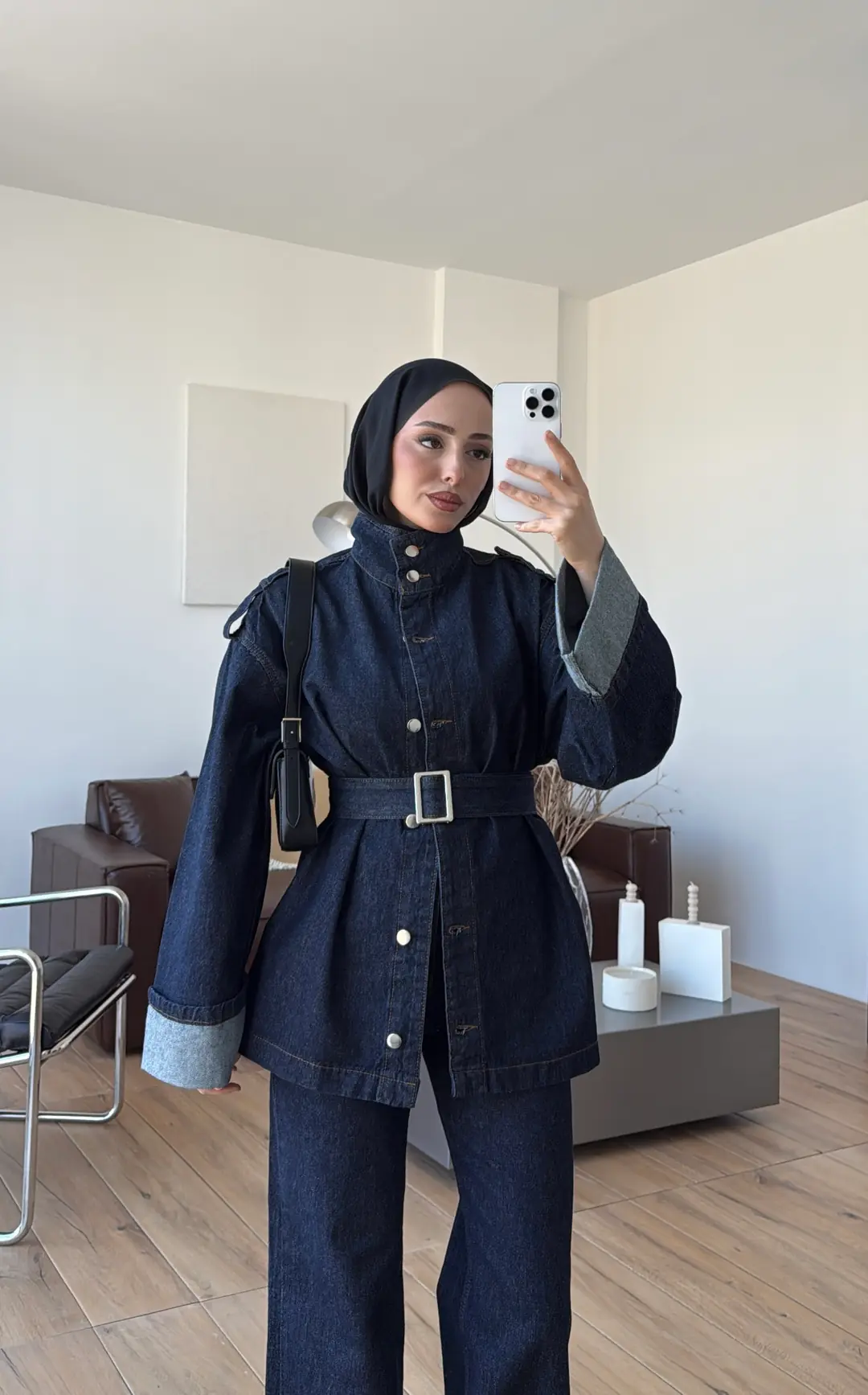 Kemerli Lacivert Denim Takım - Görsel 6