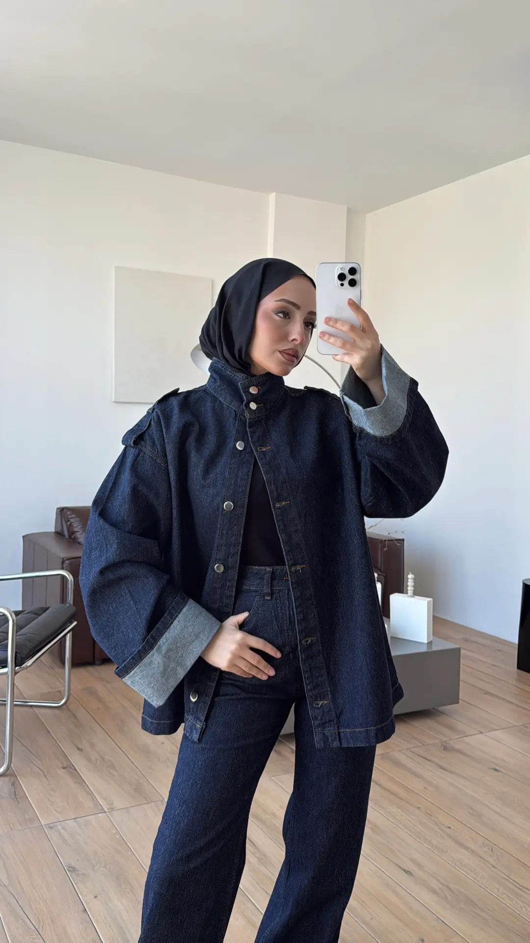 Kemerli Lacivert Denim Takım - Görsel 8