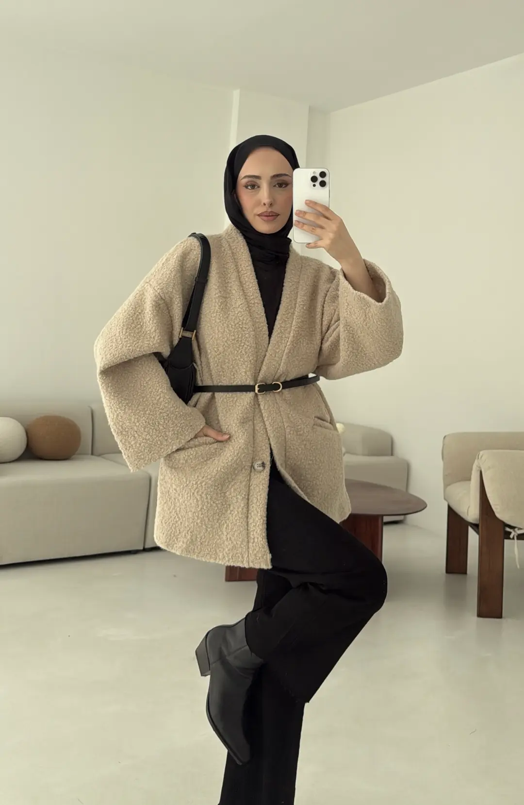 Kemerli Buklet Ceket Bej - Görsel 2