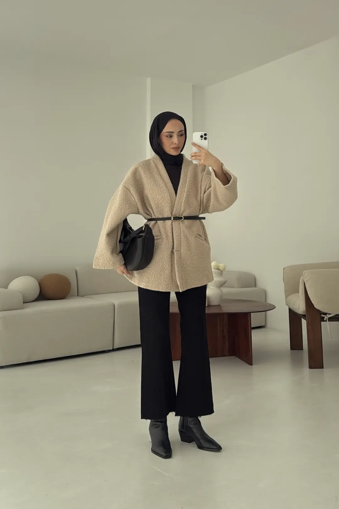 Kemerli Buklet Ceket Bej - Görsel 3