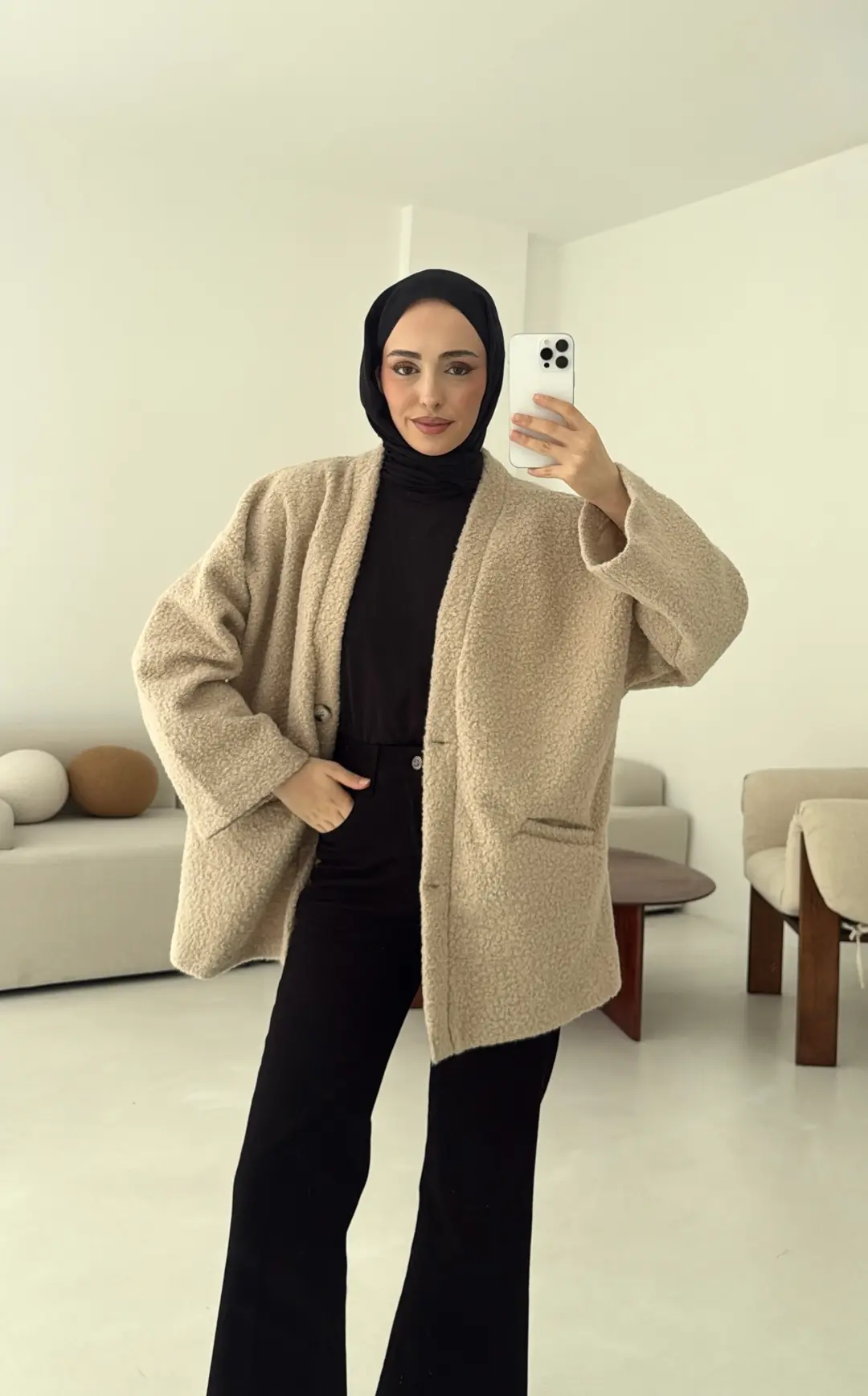 Kemerli Buklet Ceket Bej - Görsel 7