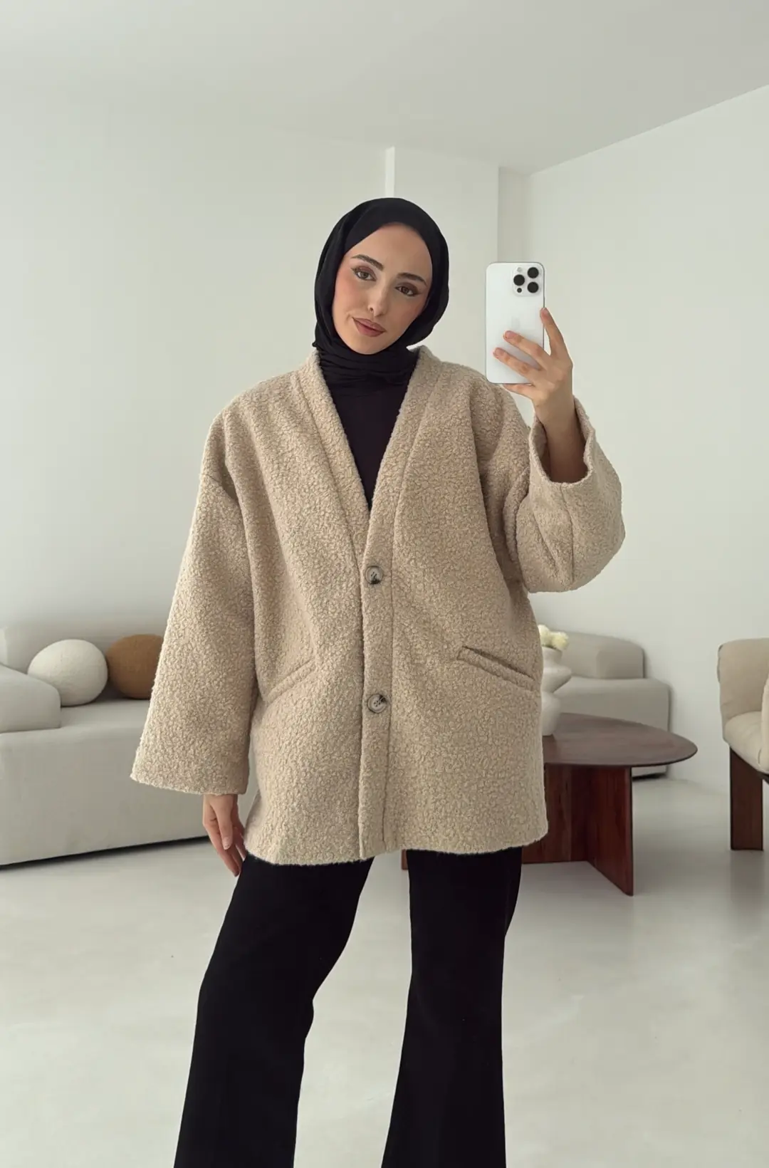 Kemerli Buklet Ceket Bej - Görsel 8