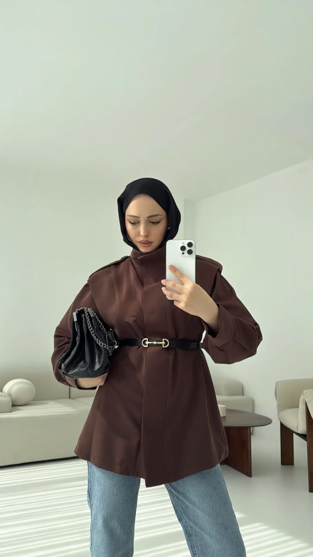 Kemerli Trençkot Kahve