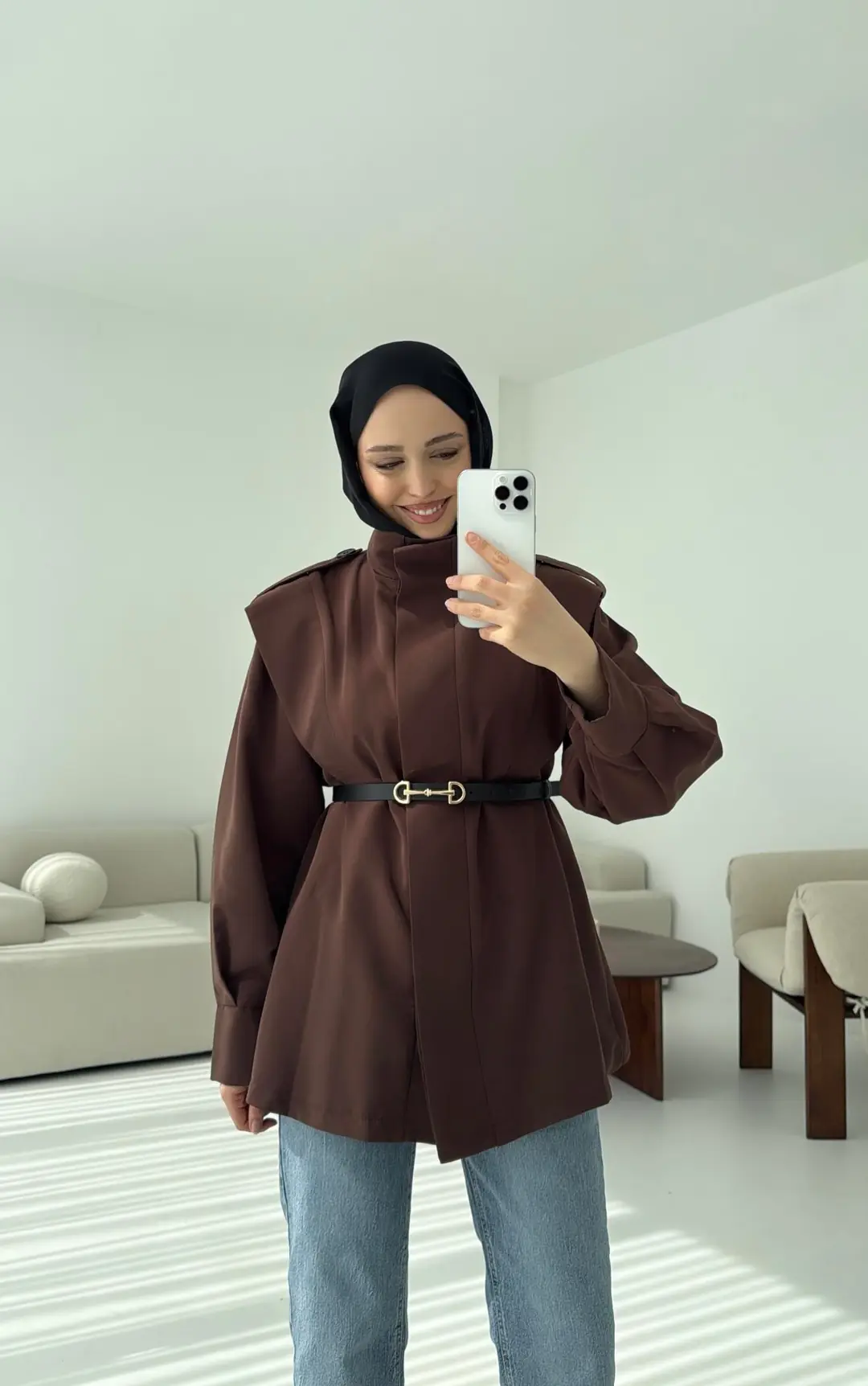 Kemerli Trençkot Kahve - Görsel 2