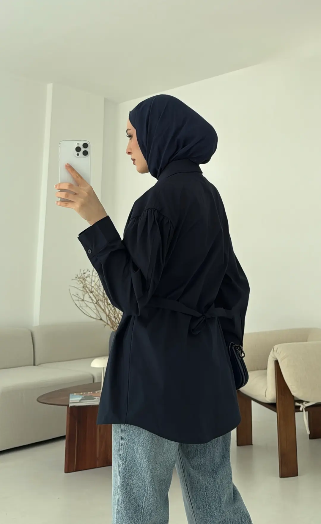 Kendinden Kemerli Gömlek Lacivert - Görsel 2