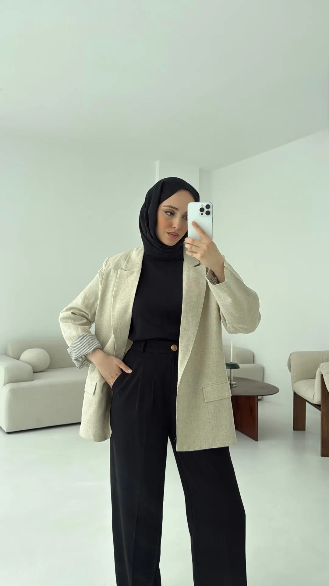 Keten Astarı Çizgili Blazer Ceket Natural - Görsel 5