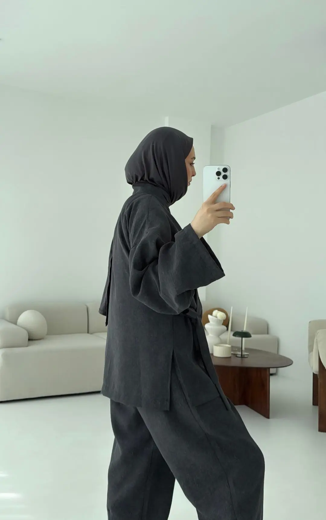 Keten Batik Bambu Kimono Antrasit - Görsel 2